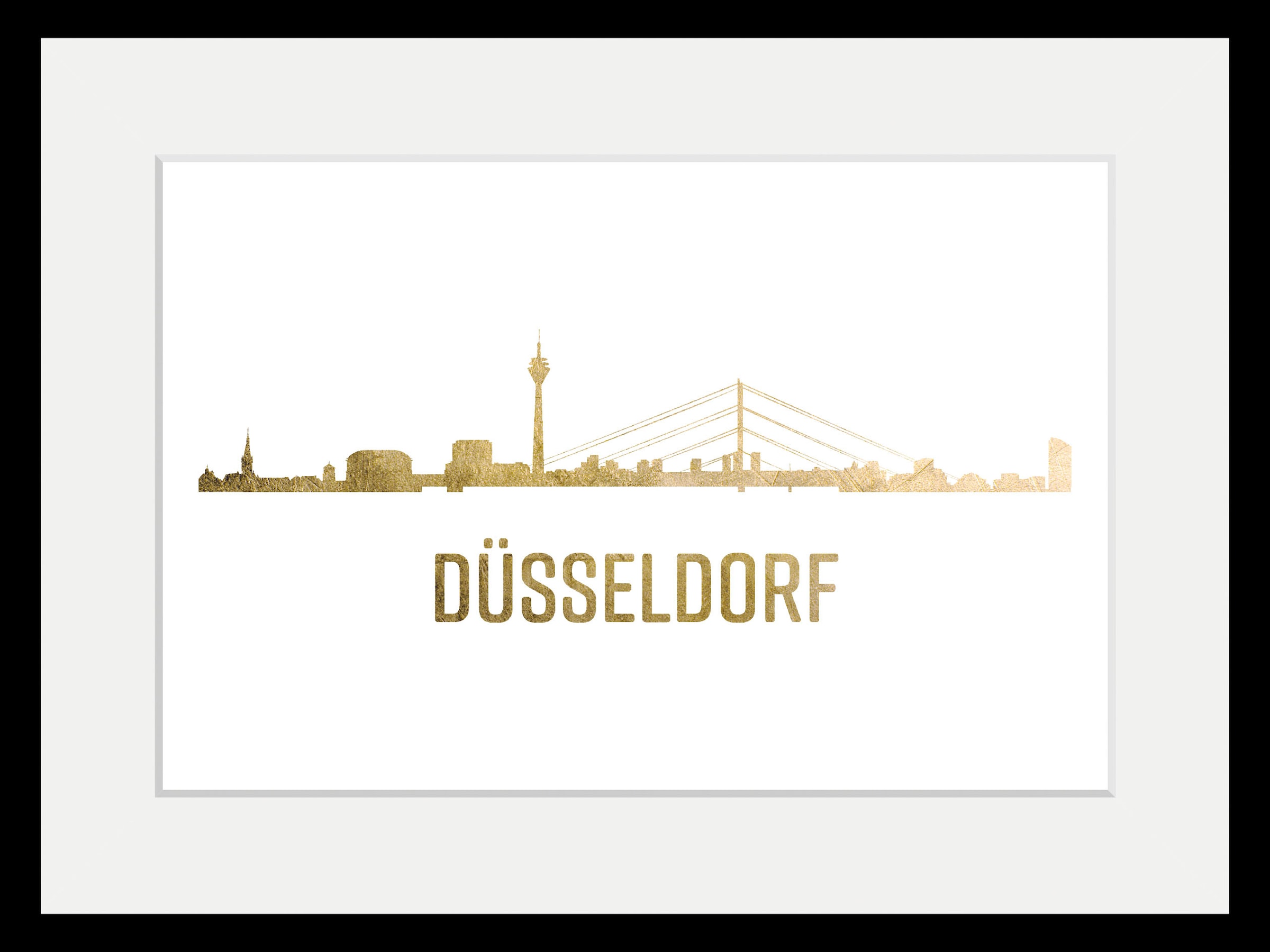 queence Bild »Düsseldorf Skyline GOLD« Deutschland | Düsseldorf | Gebäude | Kirche | Schriftzug | Stadt | Städte 1 Stk. tlg. HD Premium Poster-Druck inkl. Holzrahmen