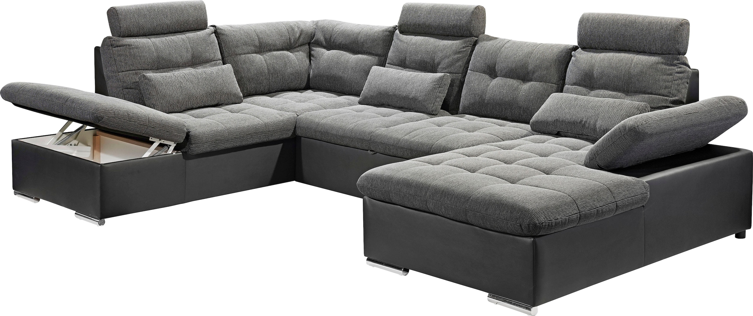 ED EXCITING DESIGN Wohnlandschaft Jakarta, mit Bettfunktion, Bettkasten, Kopfstützen, Nierenkissen