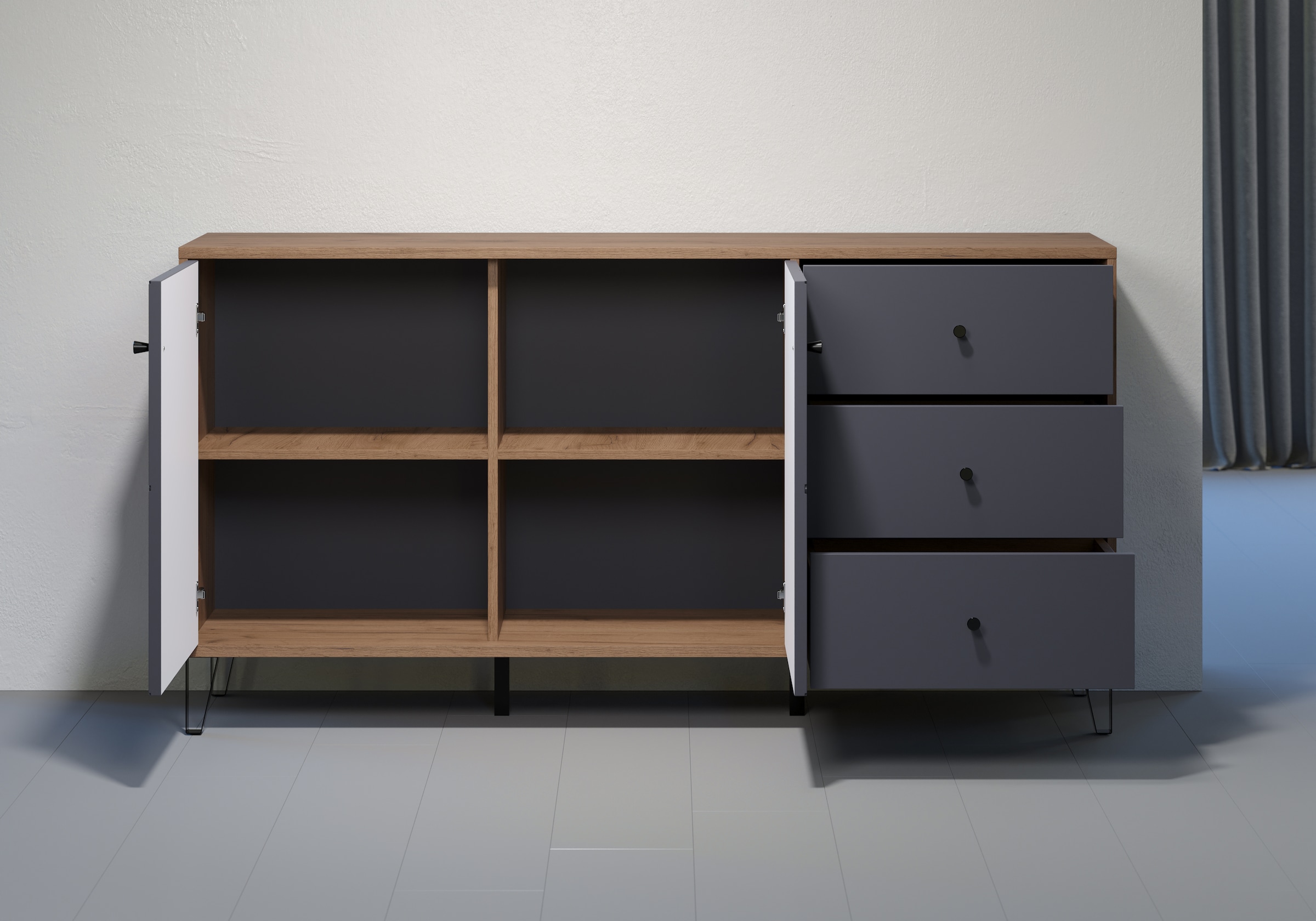 Places of Style Sideboard »Molveno«, (1 St.), aussergewöhnliches Design mit strukturierten Fronten, Soft-Close