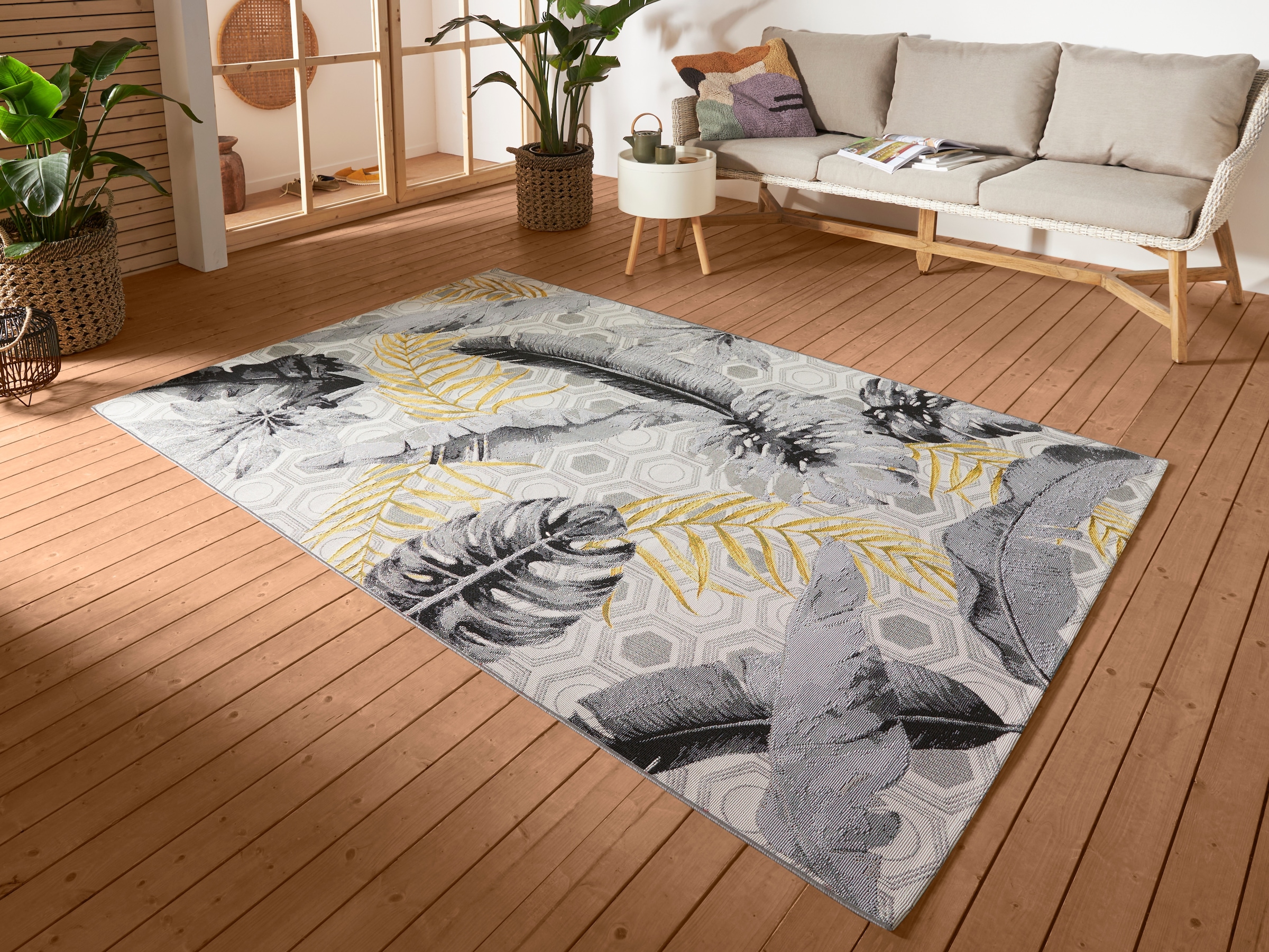 Image of HANSE Home Outdoorteppich "Gold Leaves" rechteckig 3 mm Höhe In-& Outdoor, Teppich, Wetterfest, Balkon, Garten, Wohnzimmer, Floral