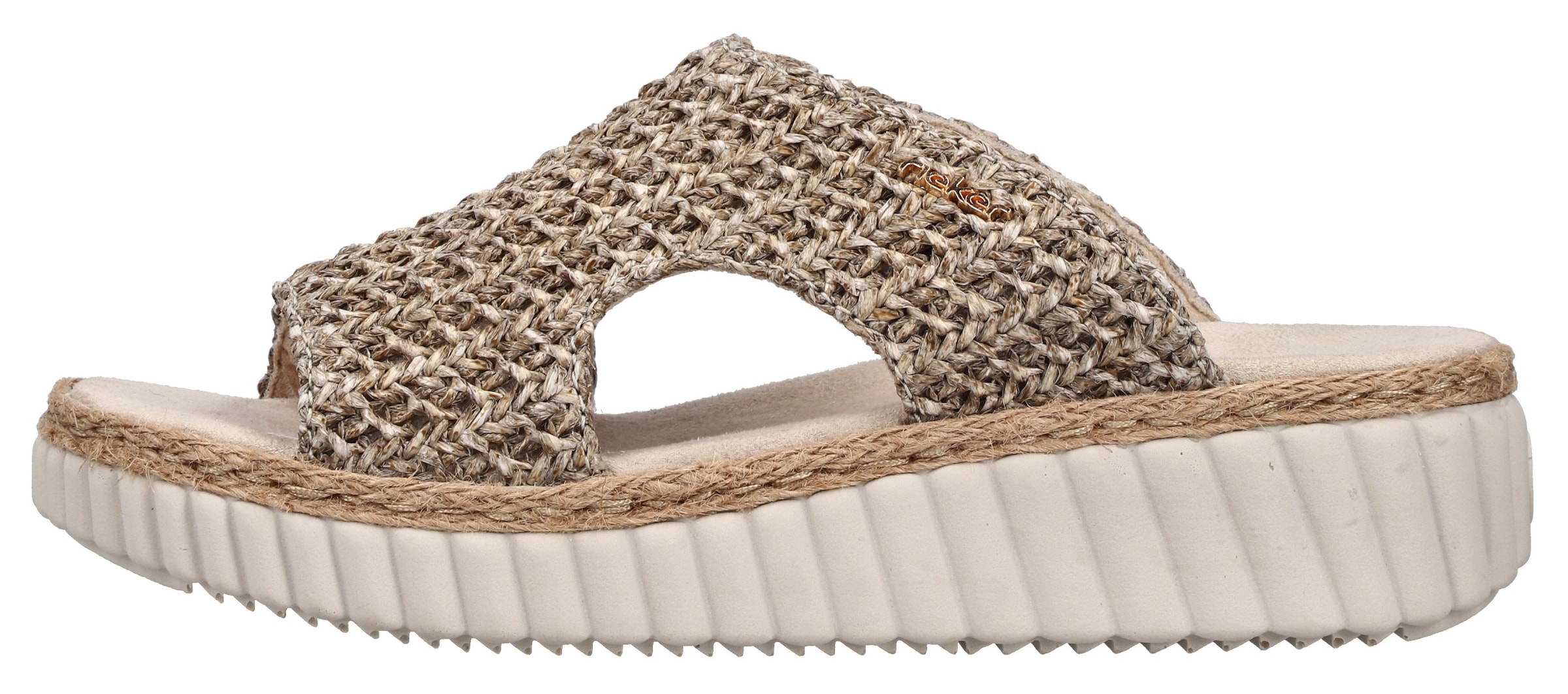 Rieker Pantolette  chaussure d'été, chaussure de plage, sandale compensée avec bordure en raphia