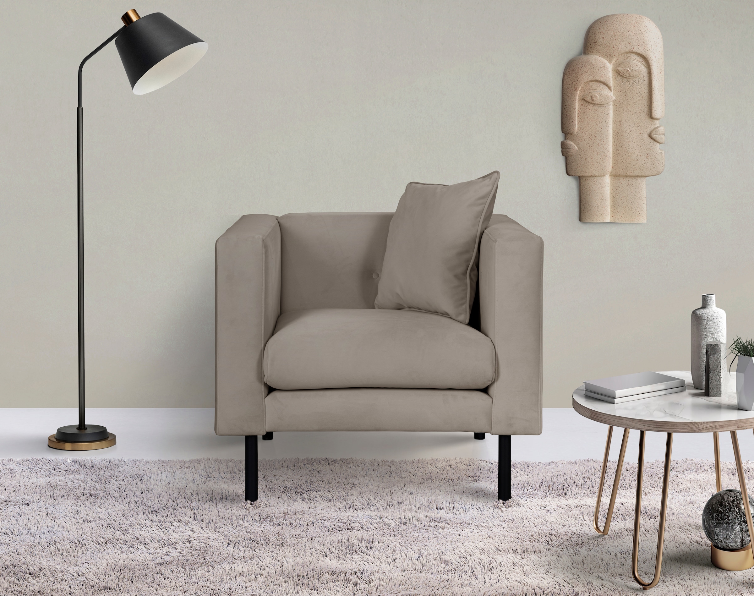 Image of Home affaire Sessel "Lillibeth Cocktailsessel, Loungesessel, Masse B/T/H: 90/74/83 cm" Zierkissen als Wendekissen 45x45 cm, in Samtoptik oder Cord