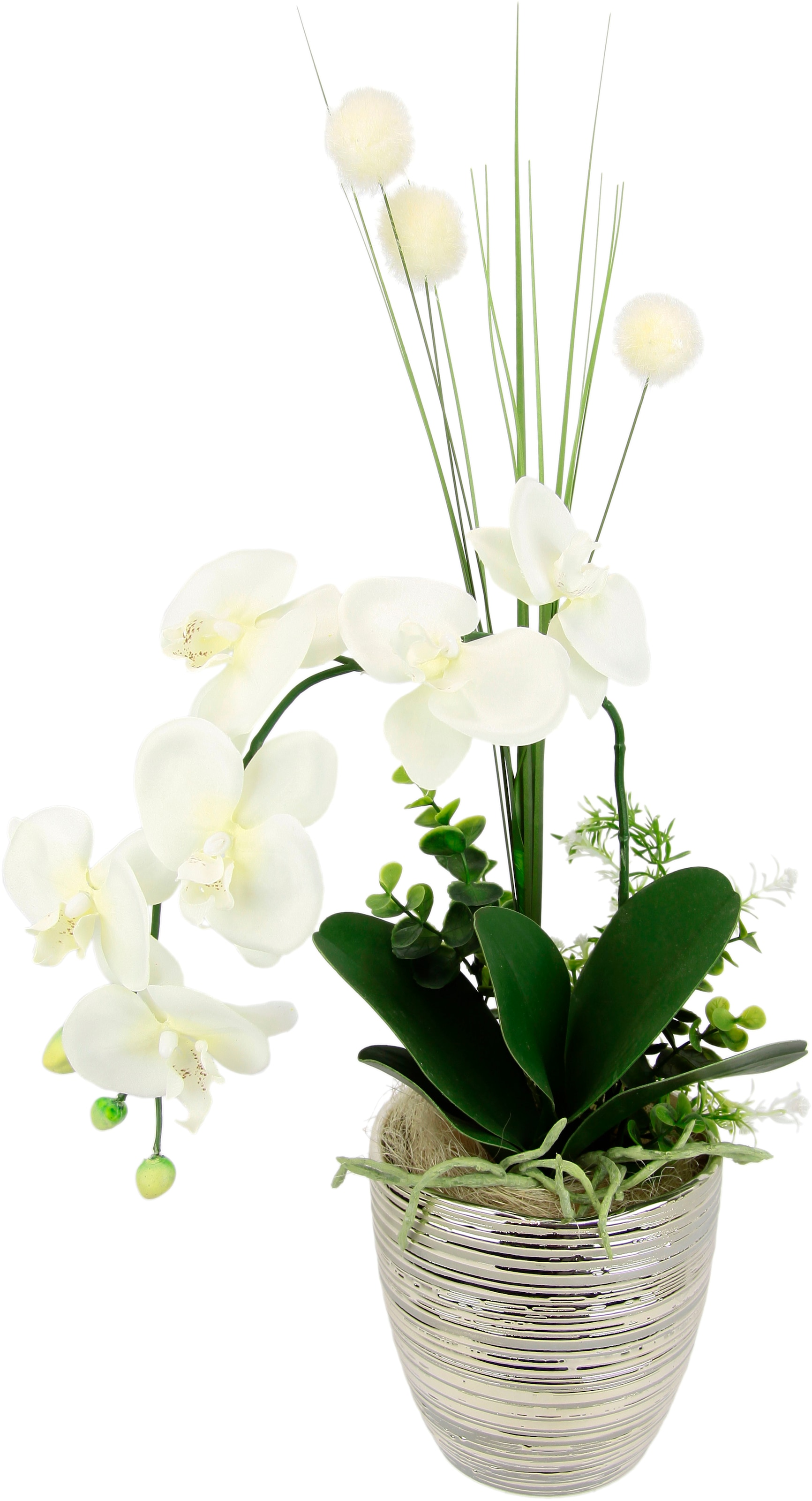 Kunstblume »Arrangement Orchidee/Gras«, Topf aus Keramik