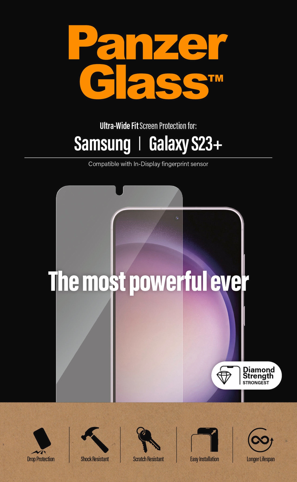 PanzerGlass Displayschutzfolie »Ultra-Wide Fit Screen Protector«, für Samsung Galaxy S23 Plus, (1 St.), Displayschutzfolie, Schutzfolie, Bildschirmschutz, kratz- & stossfest