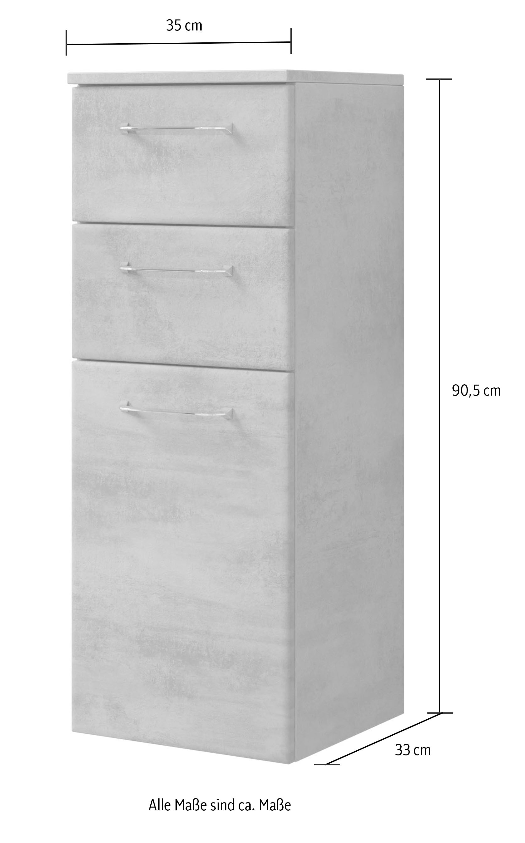 Saphir Armoire basse »Quickset 945 Badschrank mit 1 Tür, 2 Schubladen, 35 cm breit« Meubles de salle de bain avec amortisseur de porte, oxyde gris foncé, poignées chrome brillant