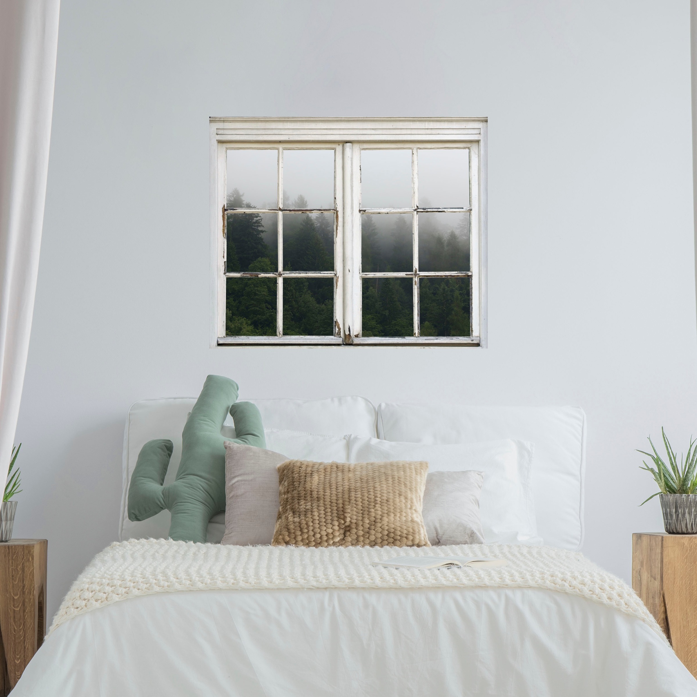 queence Autocollants muraux »Nebeliger Wald« Wandsticker, Wandbild, selbstklebend, 3D, Fenster