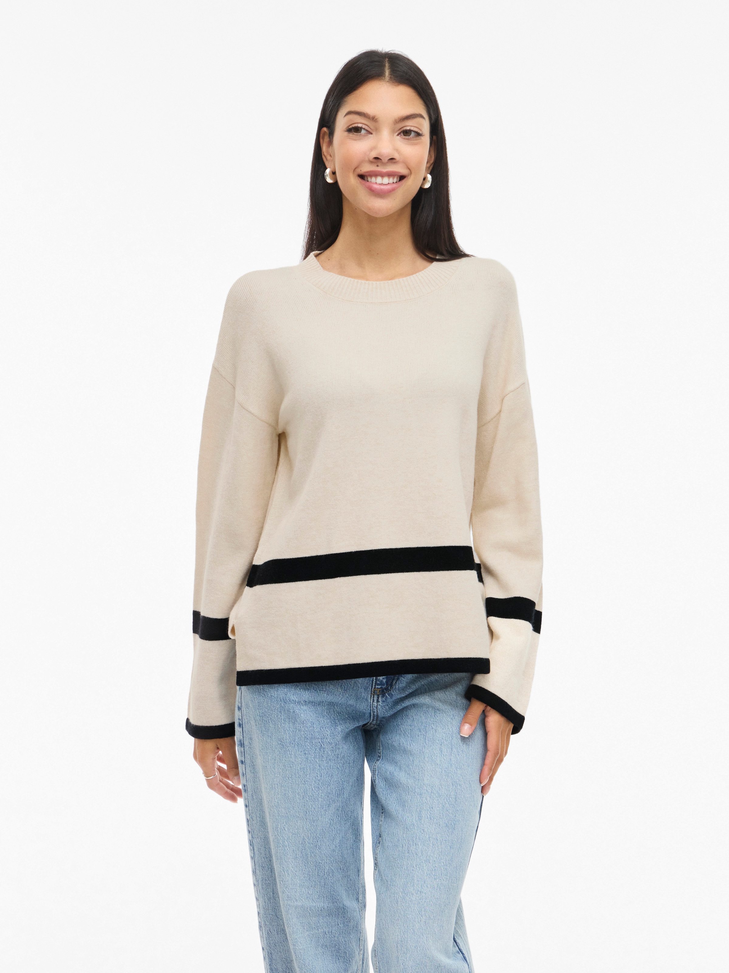 Image of Vila Rundhalspullover "VIRIL O-NECK OVERSIZE L/S KNIT TOP- NOOS" Materialmix, oversize