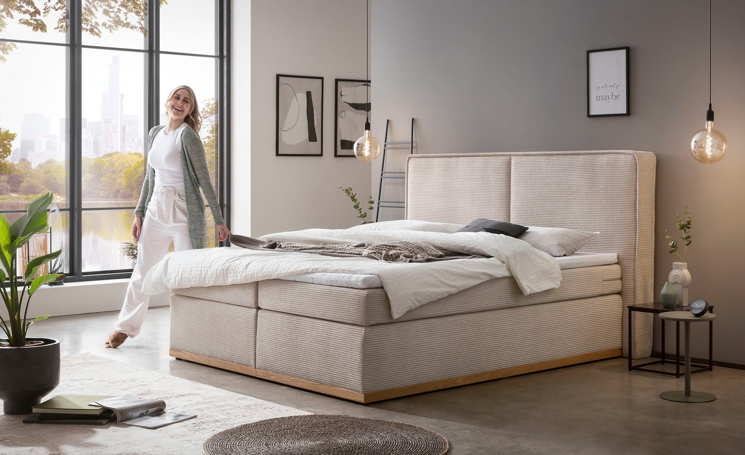 Home affaire Boxspringbett »SHERWOOD Hotelbett, Polsterbett«, Hochwertiger Cord,weiche Velours-Struktur, mit Topper, Eiche