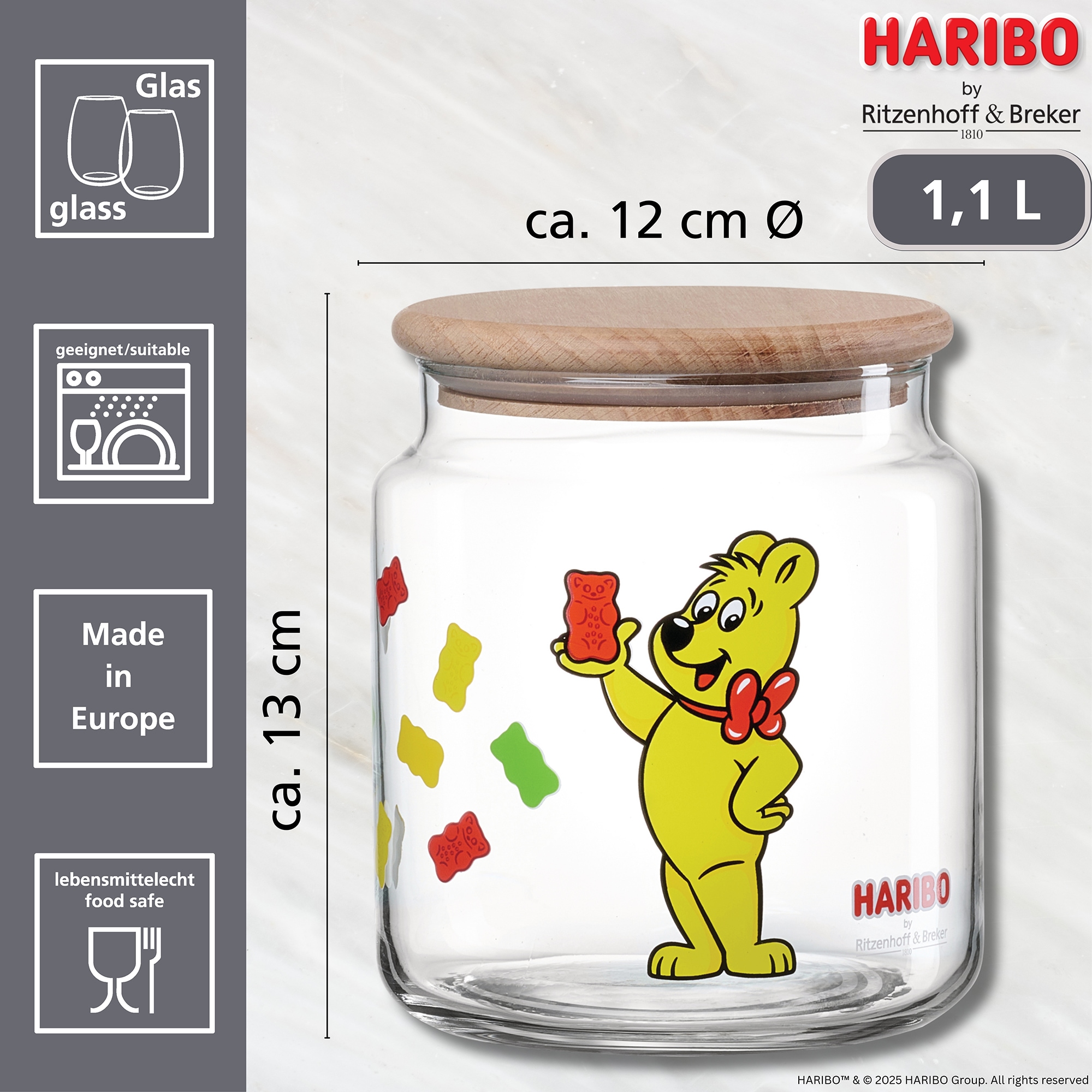 Ritzenhoff & Breker Vorratsglas »HARIBO Allover, 1,1 Liter« 1 Stk. tlg. Masse: 12 x 12 x 13 cm