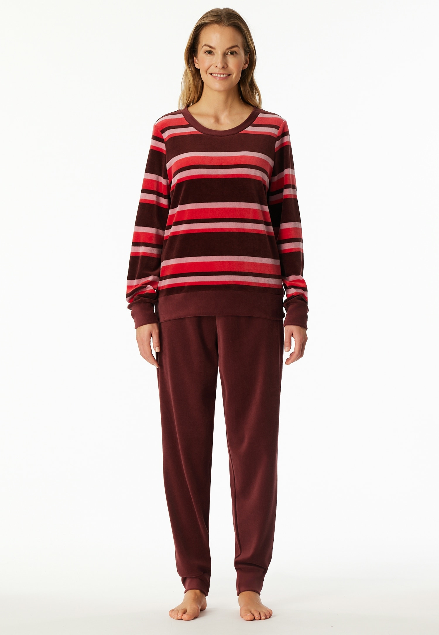 Schiesser Schlafanzug »Comfort Nightwear« Baumwollmischung, Rundhals-Ausschnitt, langärmelig, Velour-Qualität