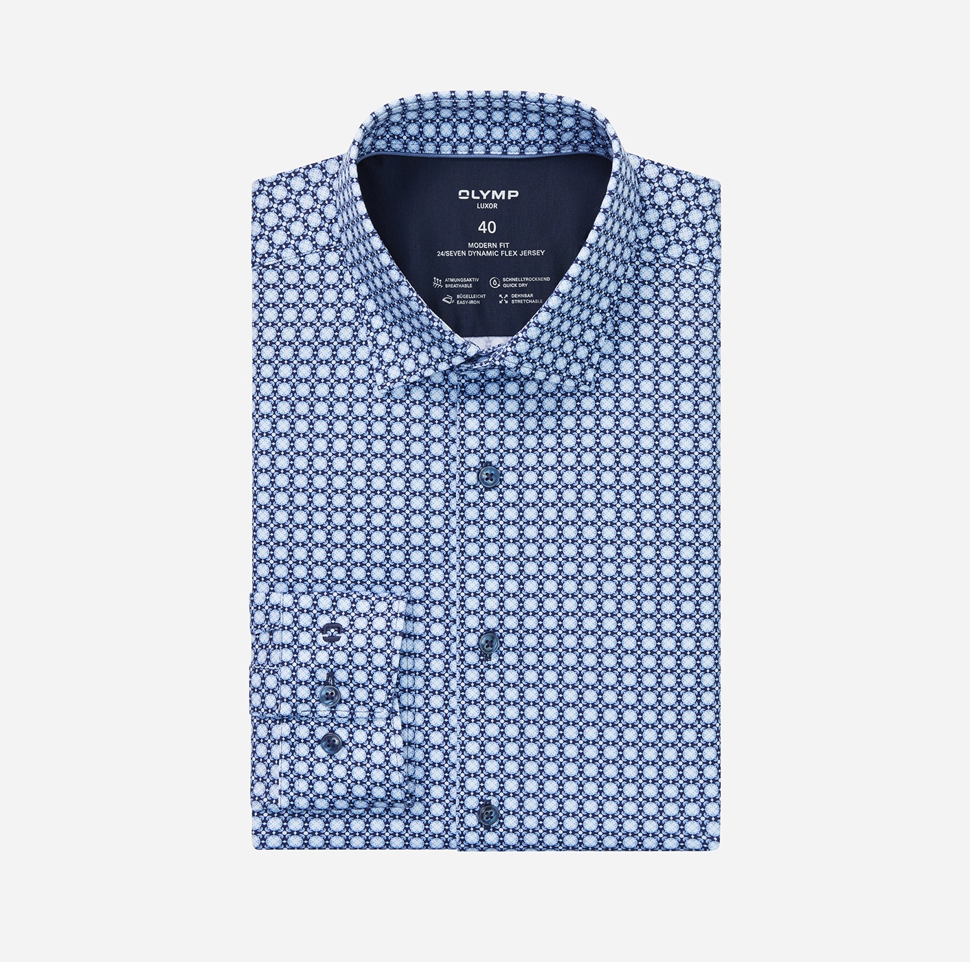 OLYMP Langarmhemd »24/7 - Luxor modern fit« atmungsaktiv, modern fit, New-Kentkragen, Flex Jersey