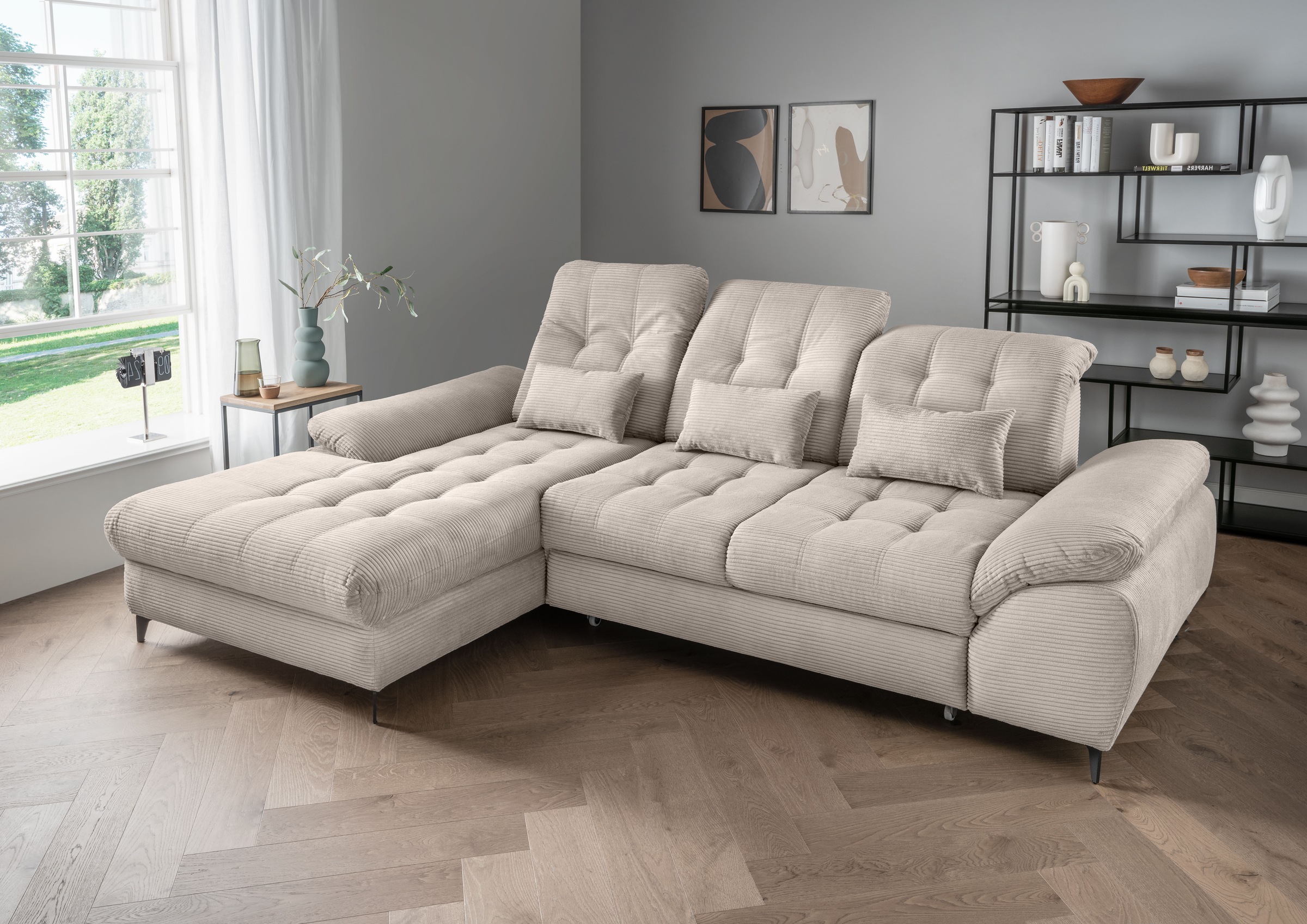 Home affaire Canapé d'angle »Lazio modern und bequem, schmale Armlehnen, tolle Detailverarbeitung« zwei verschiedene Fussfarben wählbar