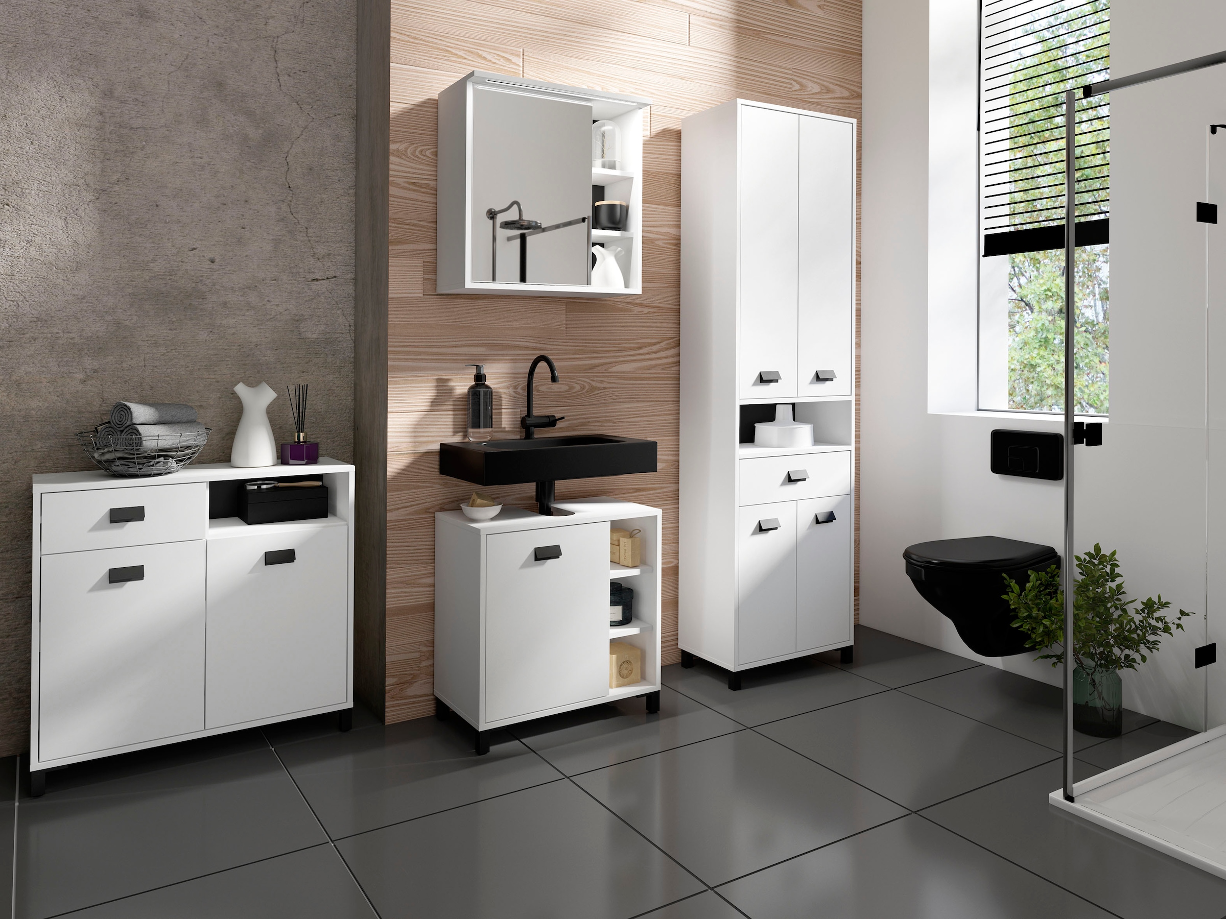 byLIVING Badkommode »Wellness« 80cm Badezimmer Kommode mit Metallgriffen und viel Stauraum