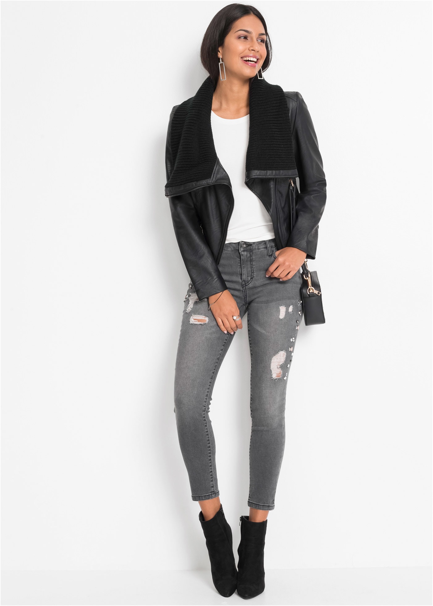 bonprix Veste en imitation cuir ohne Kapuze mit asymetrischem Schalkragen