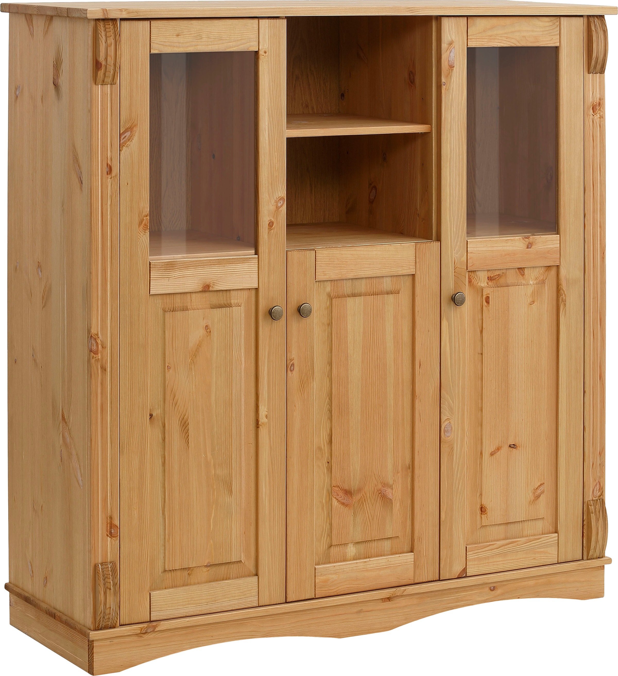 Image of GOODproduct Highboard "Teresa" Masse (B/T/H): 119/40/120 cm, Vitrine, Türen mit Glaseinsätzen, aus massiver Kiefer, FSC