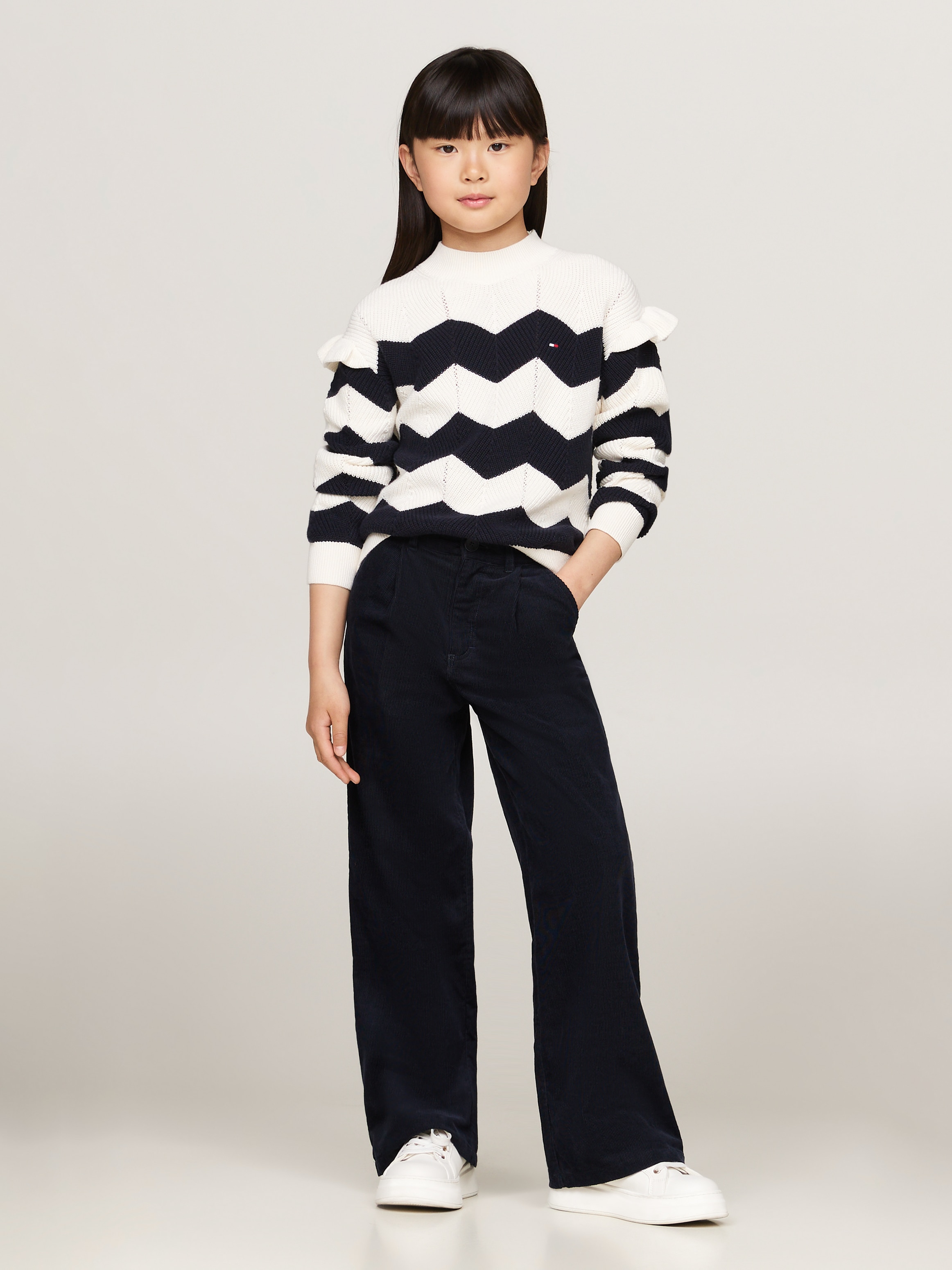 Tommy Hilfiger Strickpullover »WAVY STRIPE SWEATER«, im Streifendesign, mit Rüschen