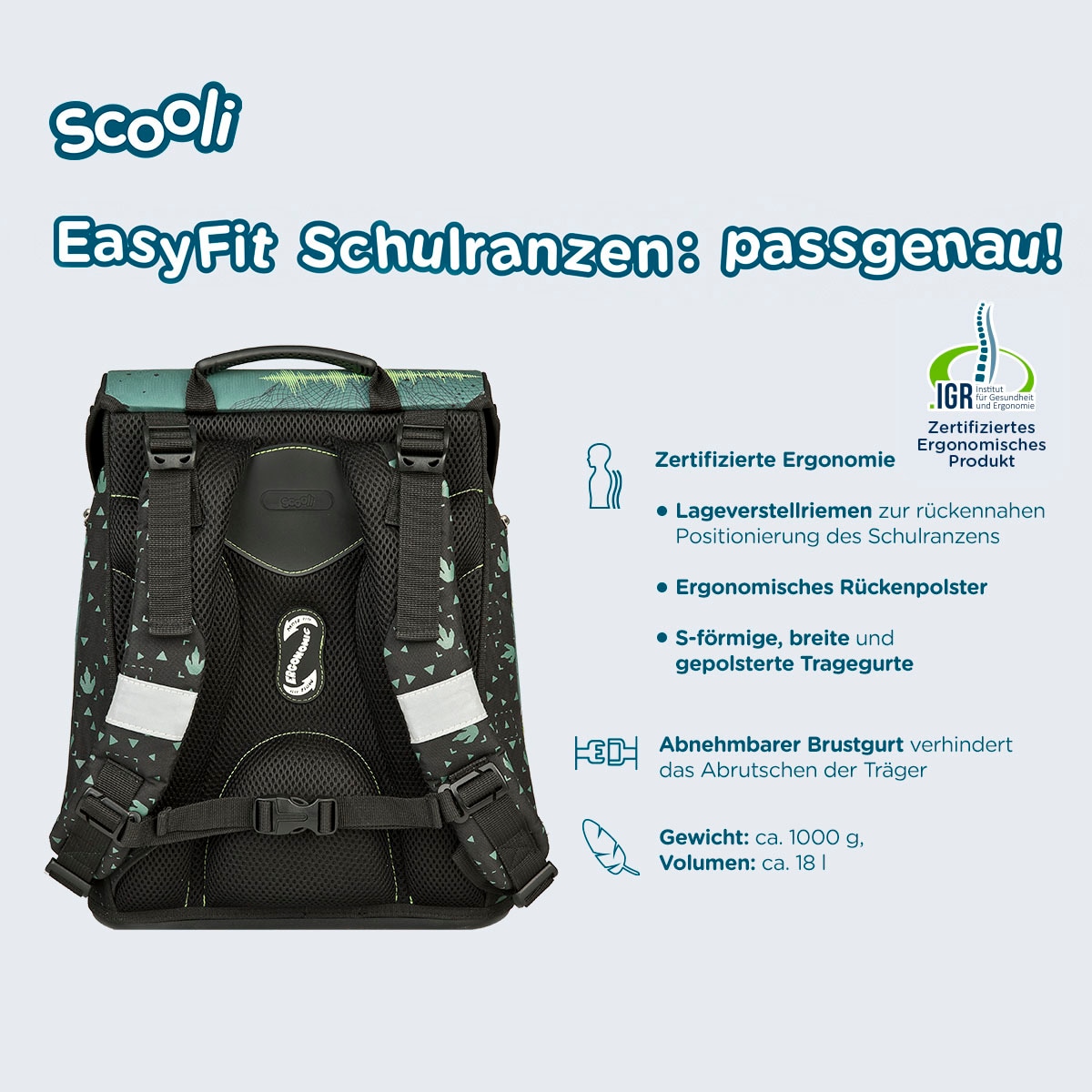 Scooli Schulranzen »EasyFit, Jurassic World«, Reflektoren