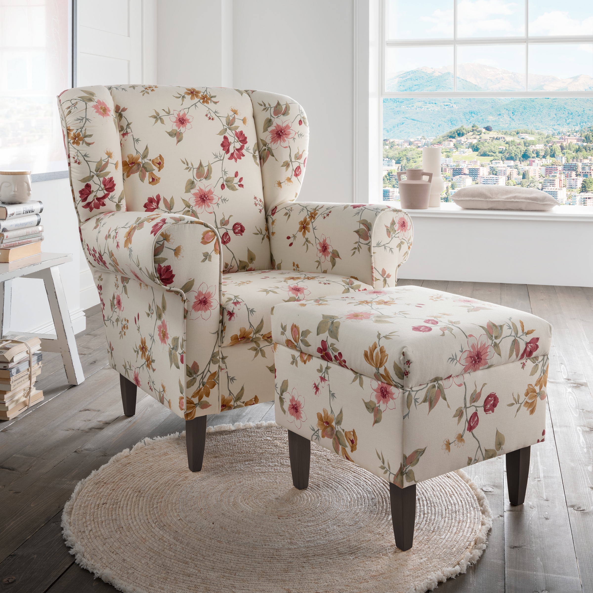 Home affaire Fauteuil »Asino« avec revêtement pied-de-poule, tabouret en option