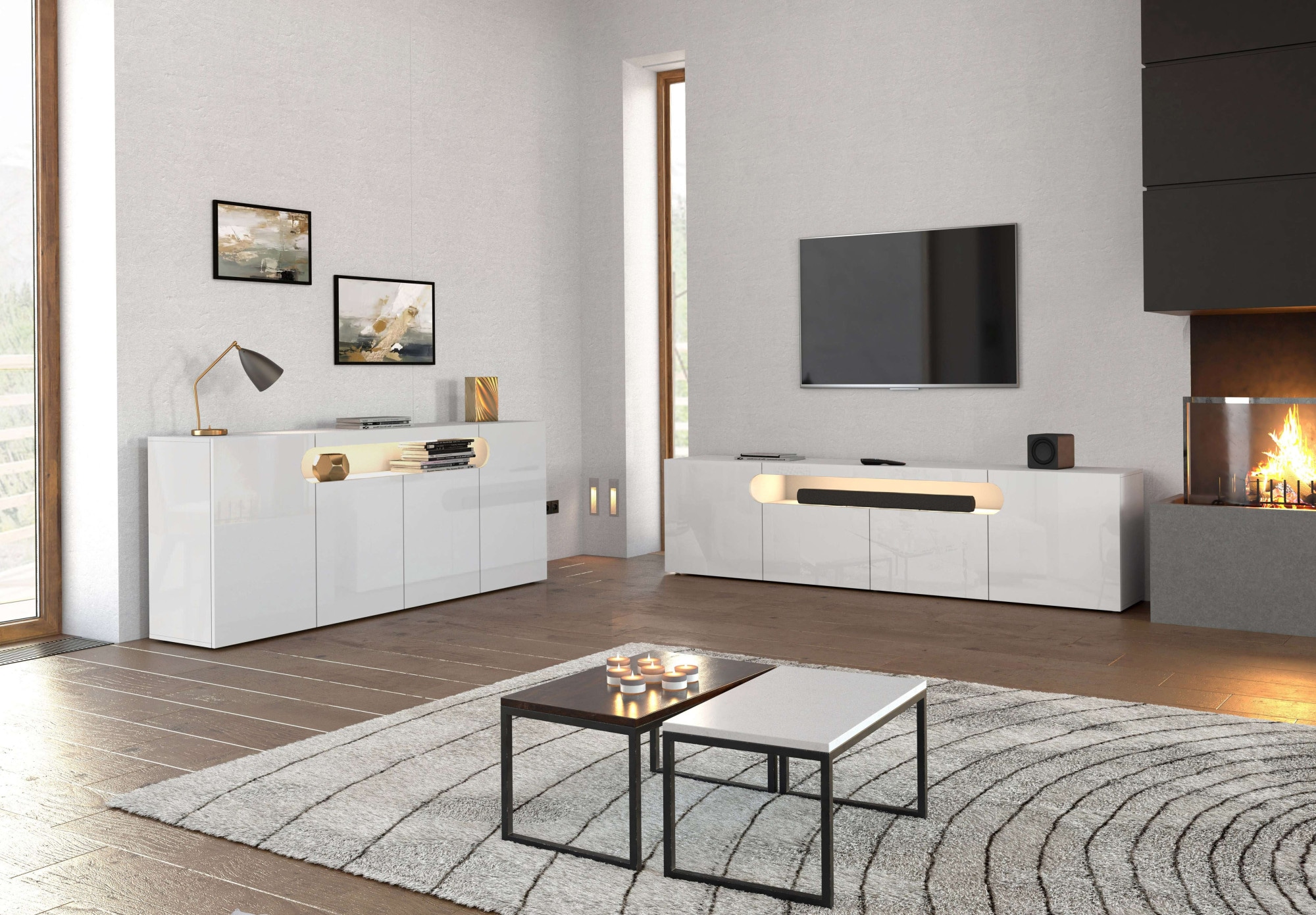 GOODproduct Buffet »Sideboard REAL, Kommode, Schrank, Kredenz« 1 cuis tlg. Avec 4 portes, dont 2 arrondies formant une niche ovale ouverte