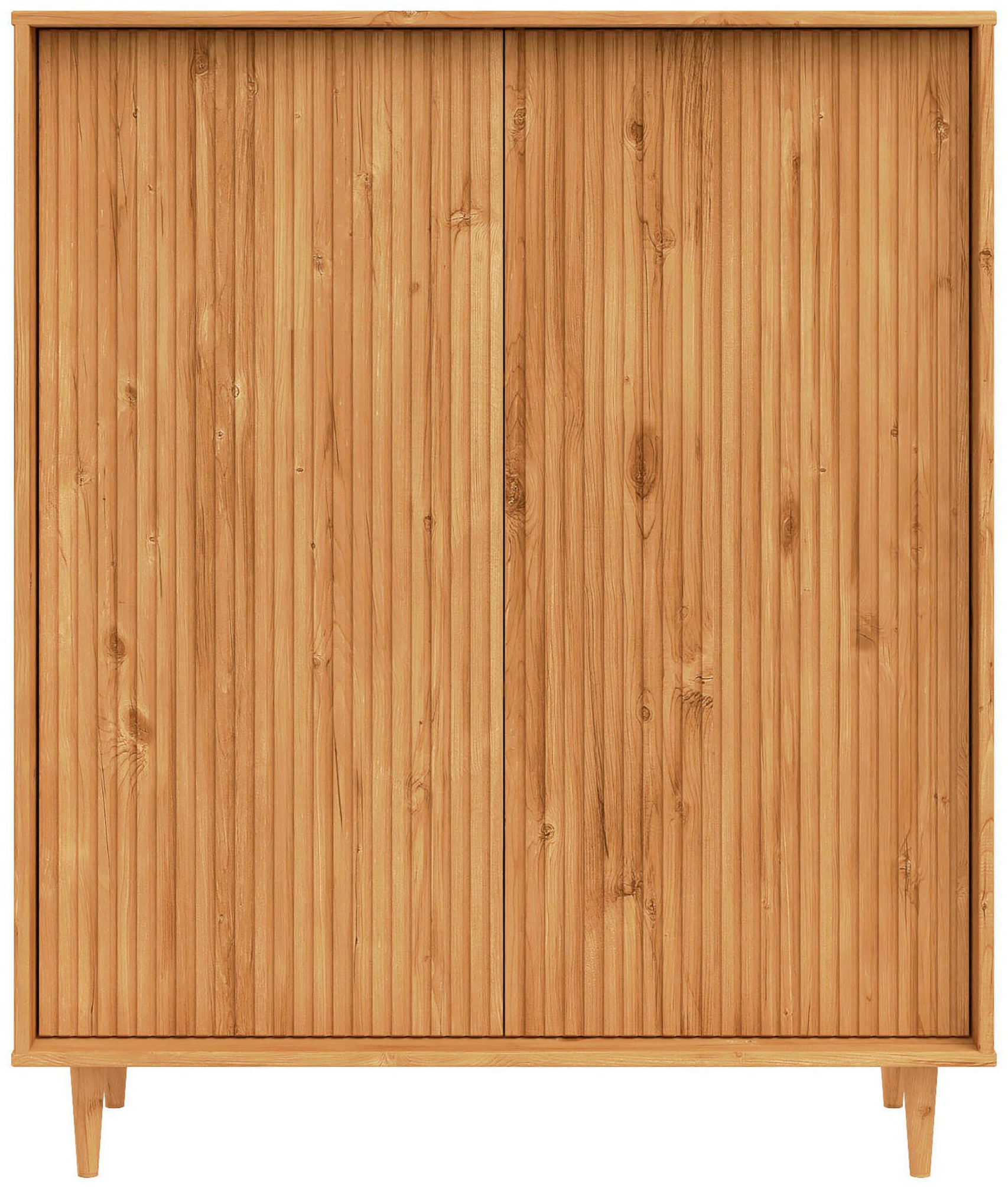 GOODproduct Highboard »Malmedy Midischrank mit einer Lamellenoptik und Push to Open Funktion« massives Kiefernholz, Push-to-open Funktion, verstellbare Einlegeböden
