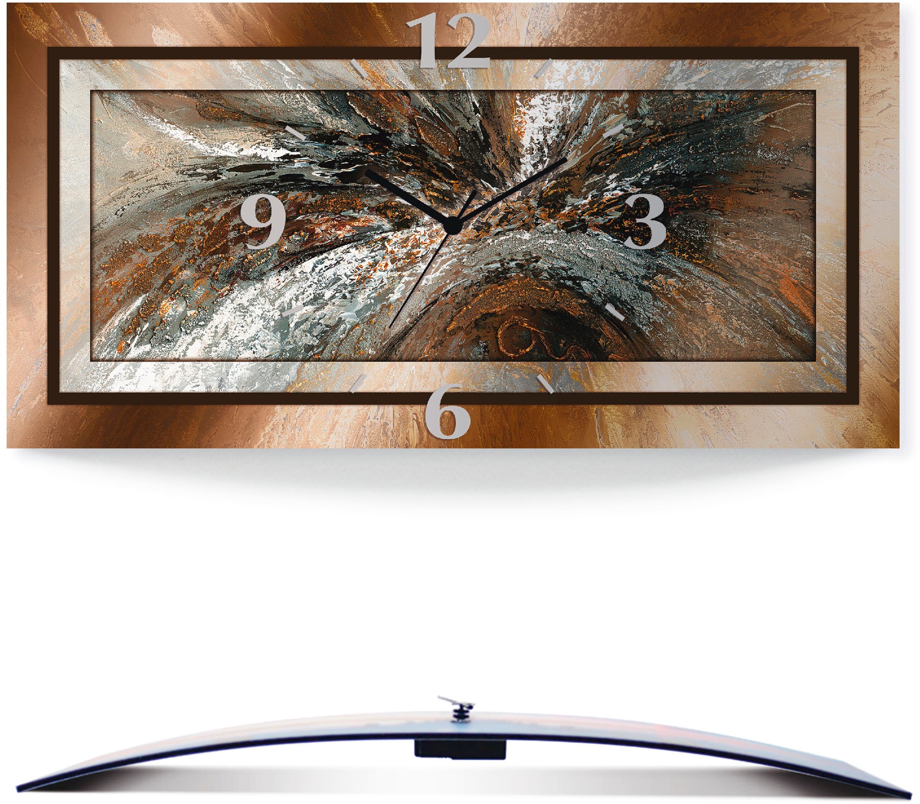 Image of Artland Wanduhr »Goldfarben Abstrakt 1«, 3D Optik gebogen, lautlos, ohne Tickgeräusche, nicht tickend, geräuschlos - wählbar: Funkuhr o. Quarzuhr, moderne Uhr für Wohnzimmer, Küche etc. - Stil: modern bei Ackermann Versand Schweiz