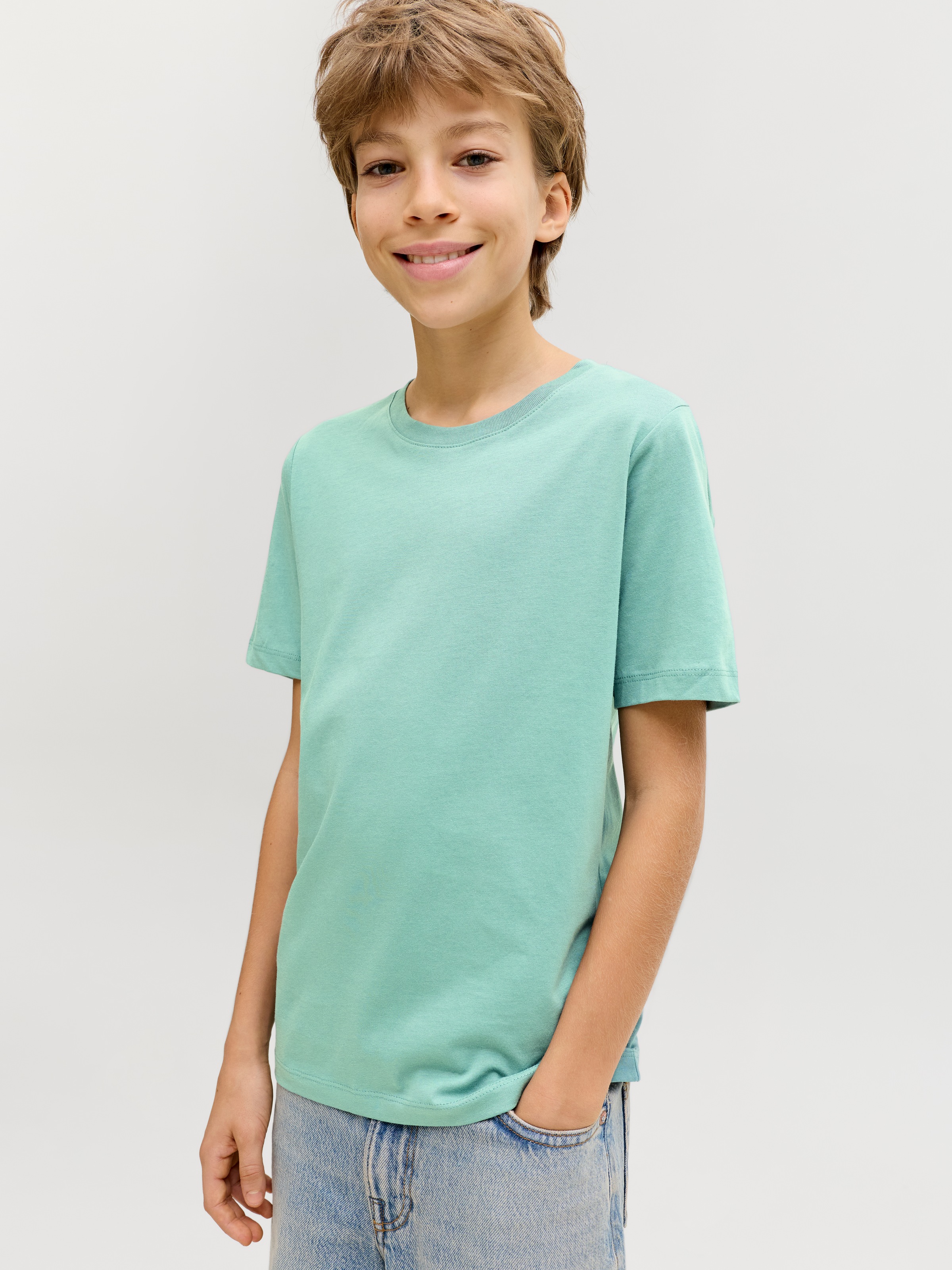 Jack & Jones Junior Rundhalsshirt »JJEORGANIC figurbetont, atmungsaktiv, kombinierbar« unifarben, casual, slim fit, Jersey, Rundhals