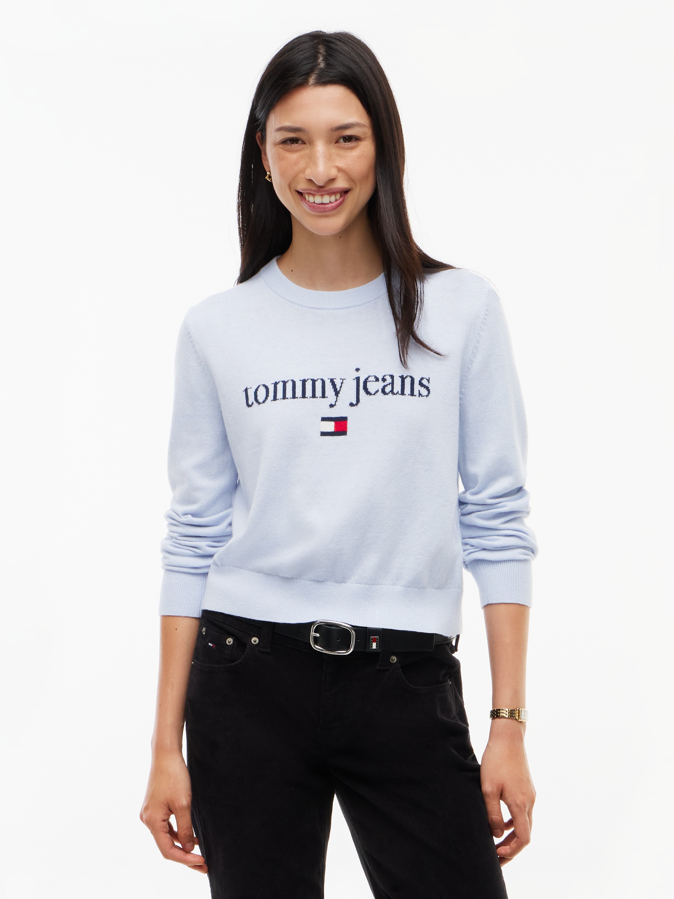 Image of Tommy Jeans Rundhalspullover "TJW ESSENTIAL LOGO SWEATER EXT" Baumwollmischung