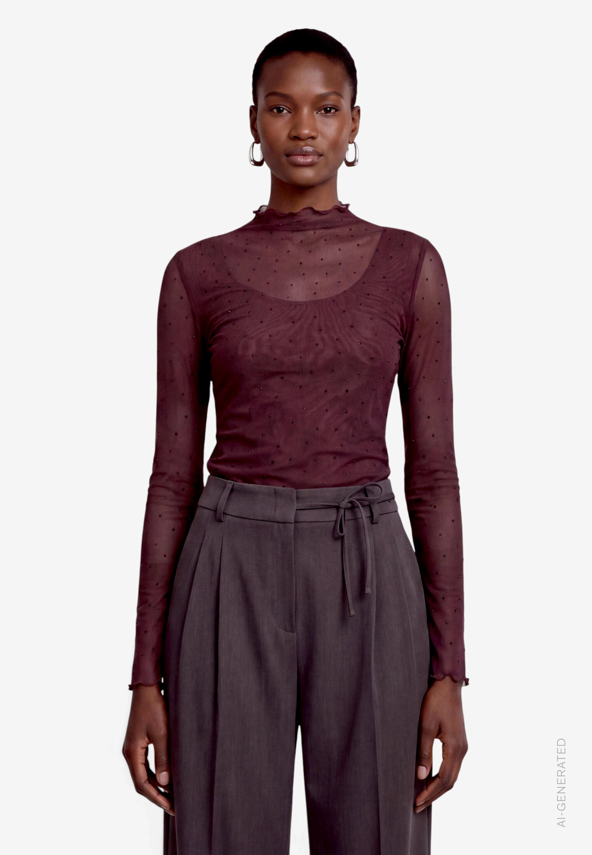 Image of Zero Langarmshirt Mesh-Shirt mit Glitzersteinen / Transparent