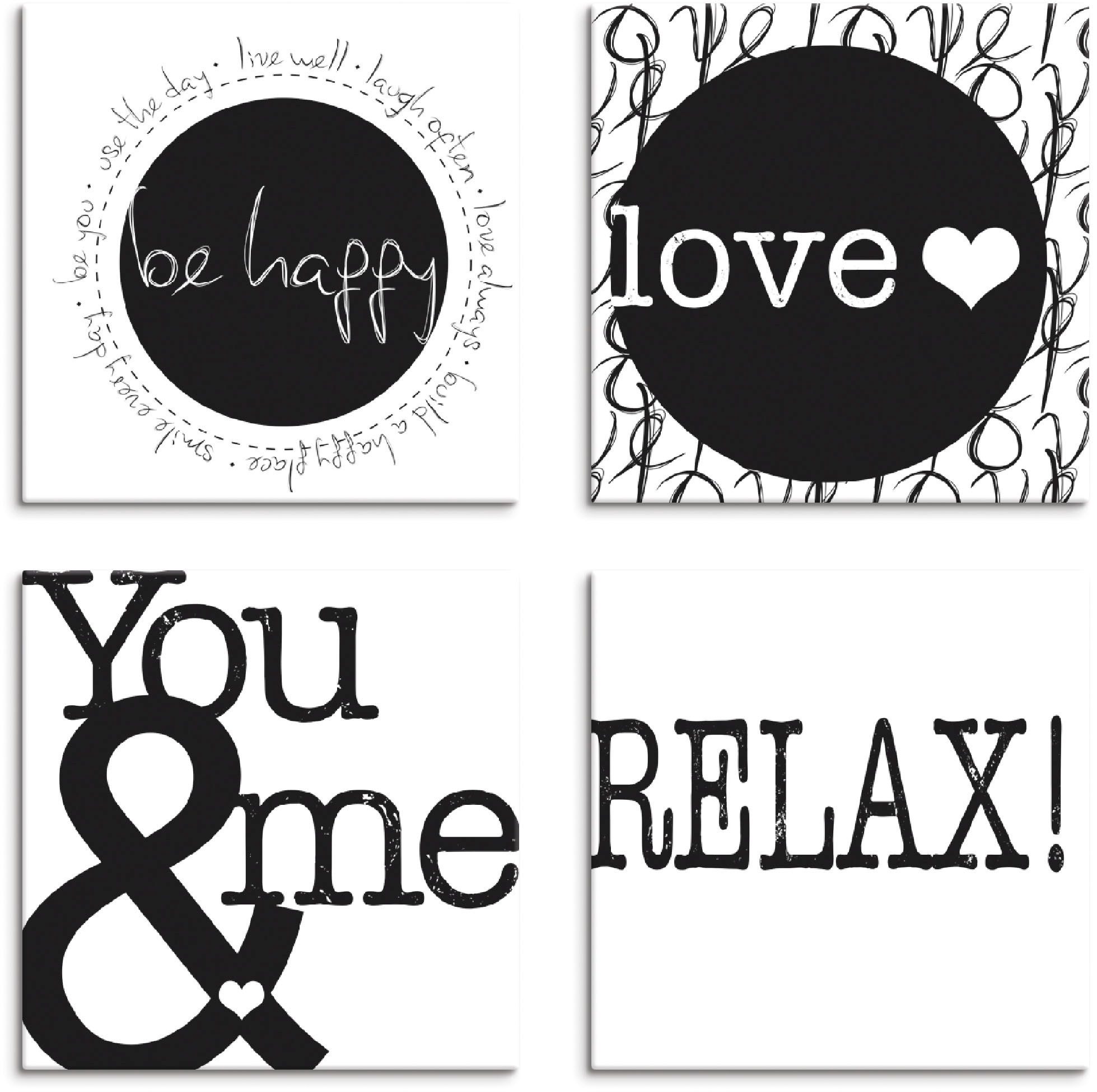 Image of Artland Leinwandbild »Fröhlich Liebe II Du & Ich II Entspannen«, Sprüche & Texte, (4 St.) bei Ackermann Versand Schweiz