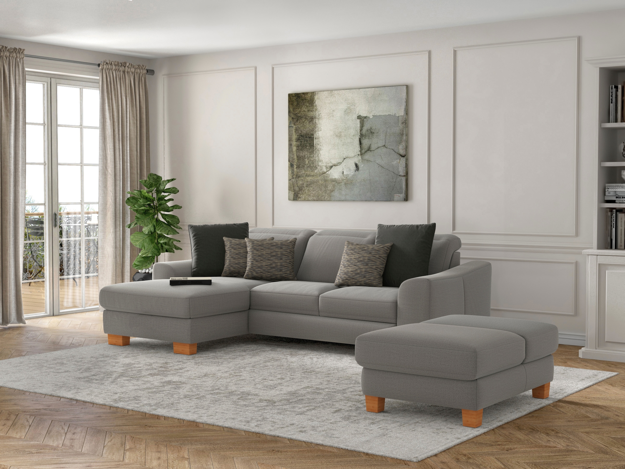 sit&more Canapé d'angle »Dundee L-Form« mit Federkern und Massivholzfüssen, wahlweise mit Kopfteilverstellung