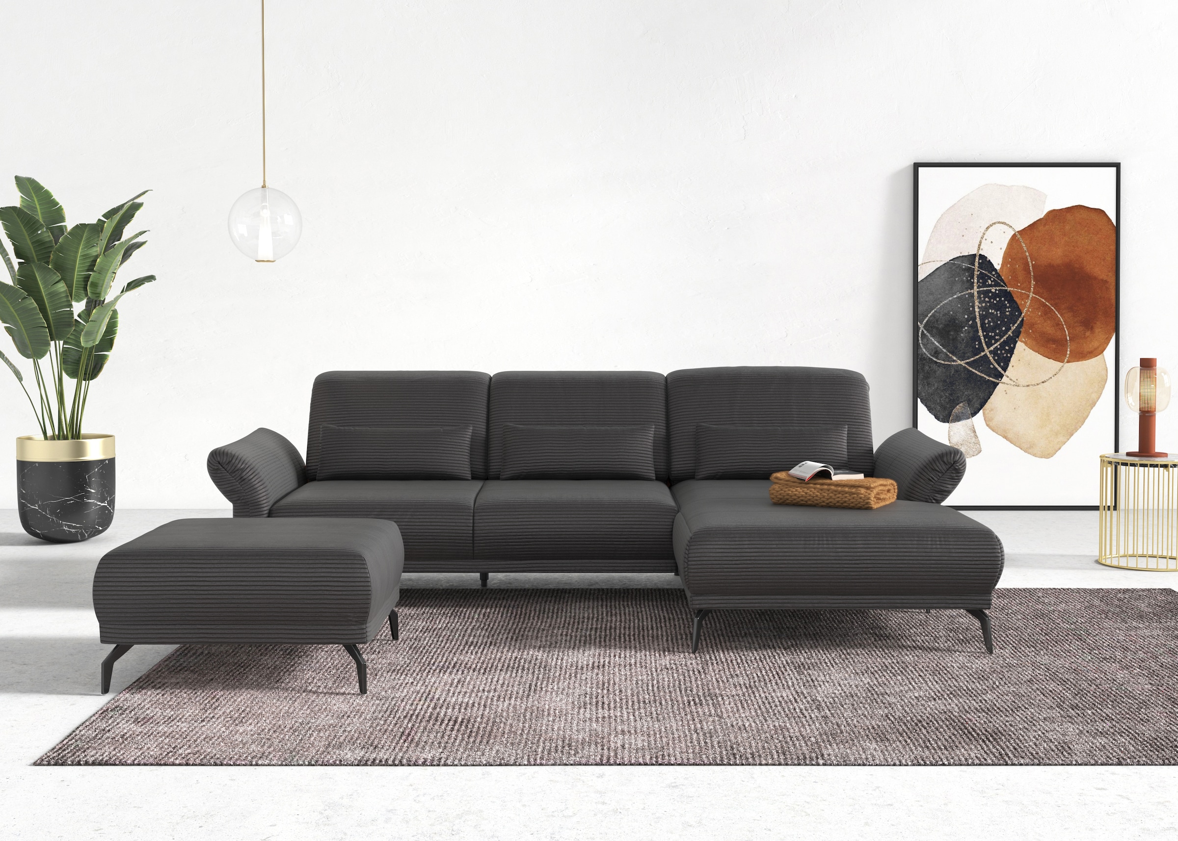 INOSIGN Ecksofa »Coco L-Form« Sitztiefen-, Arm- und Kopfteilverstellung, Cord-Bezug, Fusshöhe 15 cm