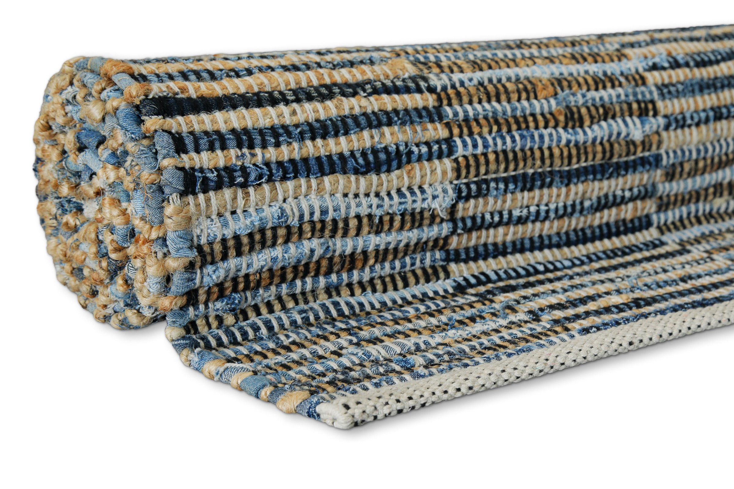 Wecon home Teppich »Denim Blues« rechteckig 6 mm Höhe handgewebt, robust, pflegeleicht, skandi, Natur, Jute, Wohnzimmer