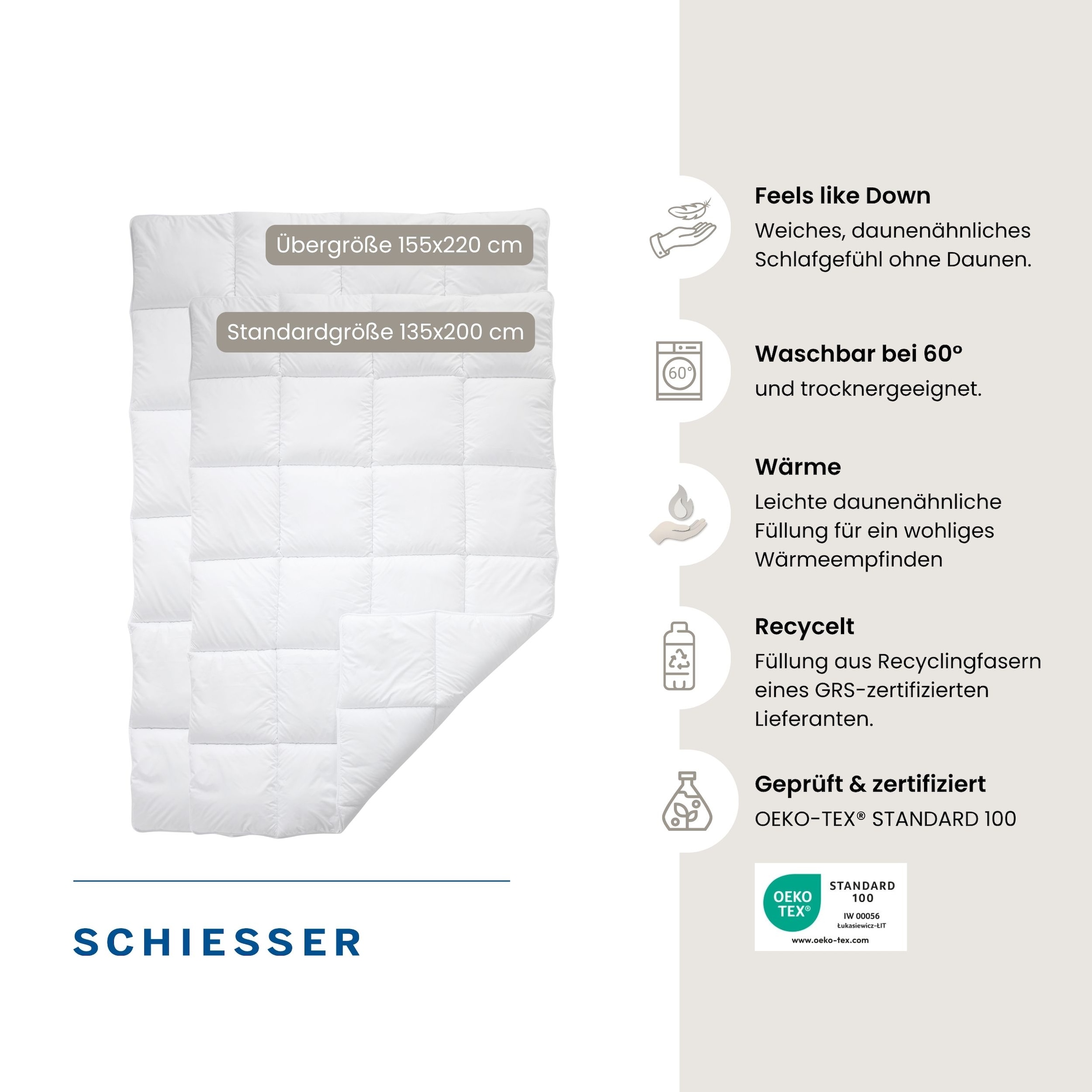 Schiesser Microfaserbettdecke "Feels like Down Bettdecke mit daunenähnlicher Mikrofaser-Füllung" normal 1 Stk. tlg. superleichte, silikonisierten Hohlfasern