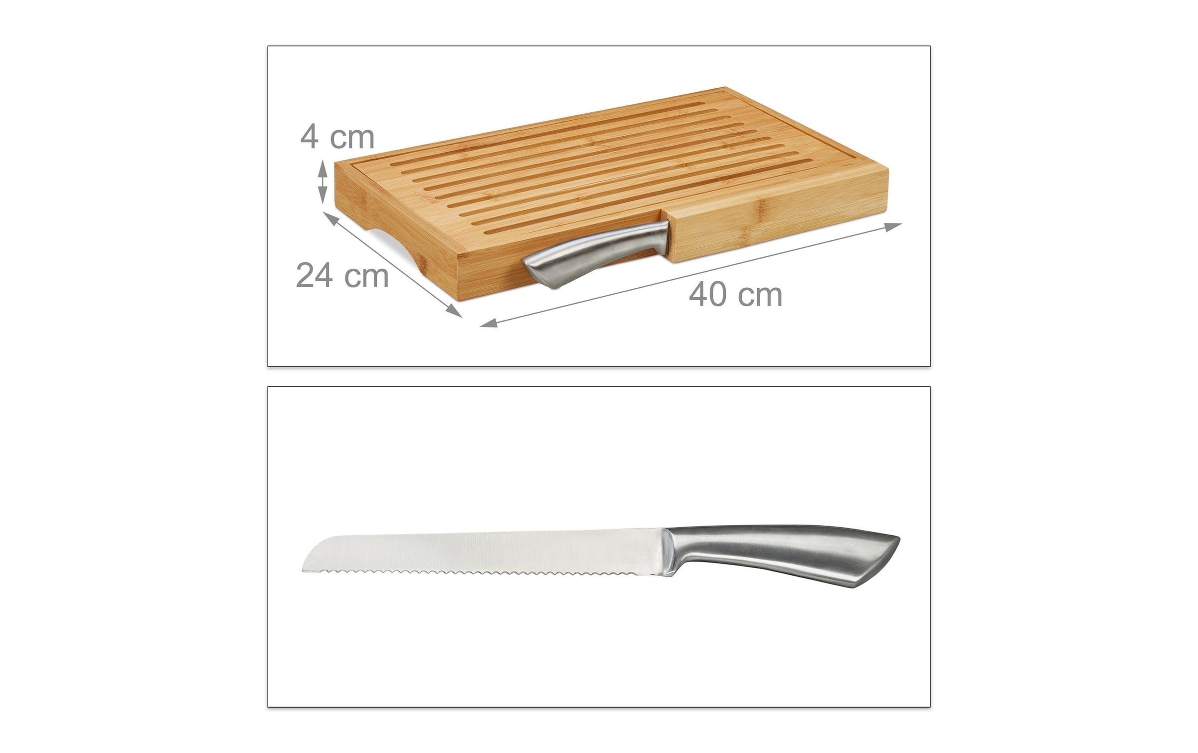 Planche à pain bambou, range-couteaux, couteau en inox, cuisine, planche à découper, hxlxp: 4x40x24 cm, nature