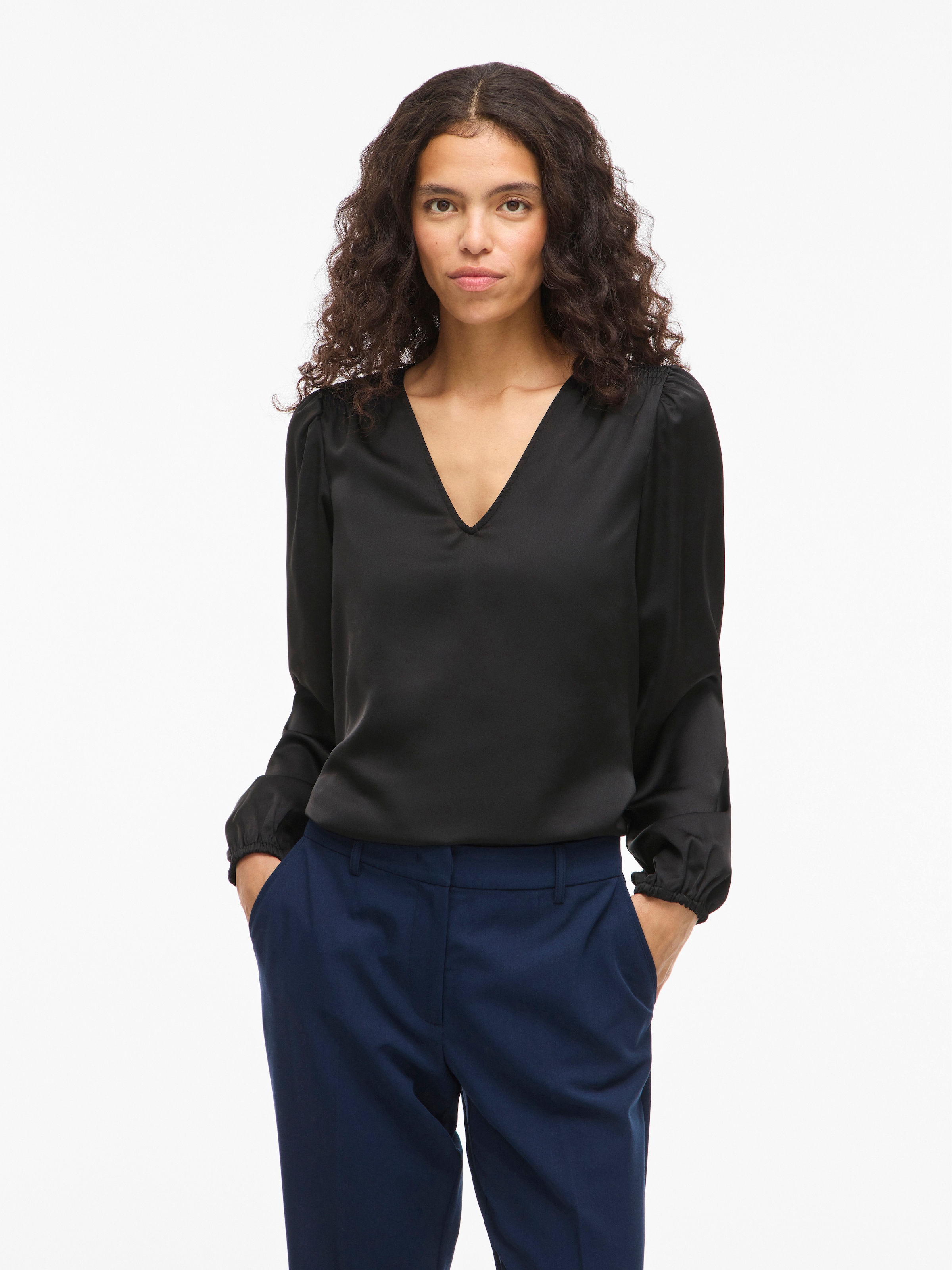 Image of Vila Langarmshirt "VIELLETTE L/S SMOCK SATIN TOP - NOOS" Kunstfaser, regular fit