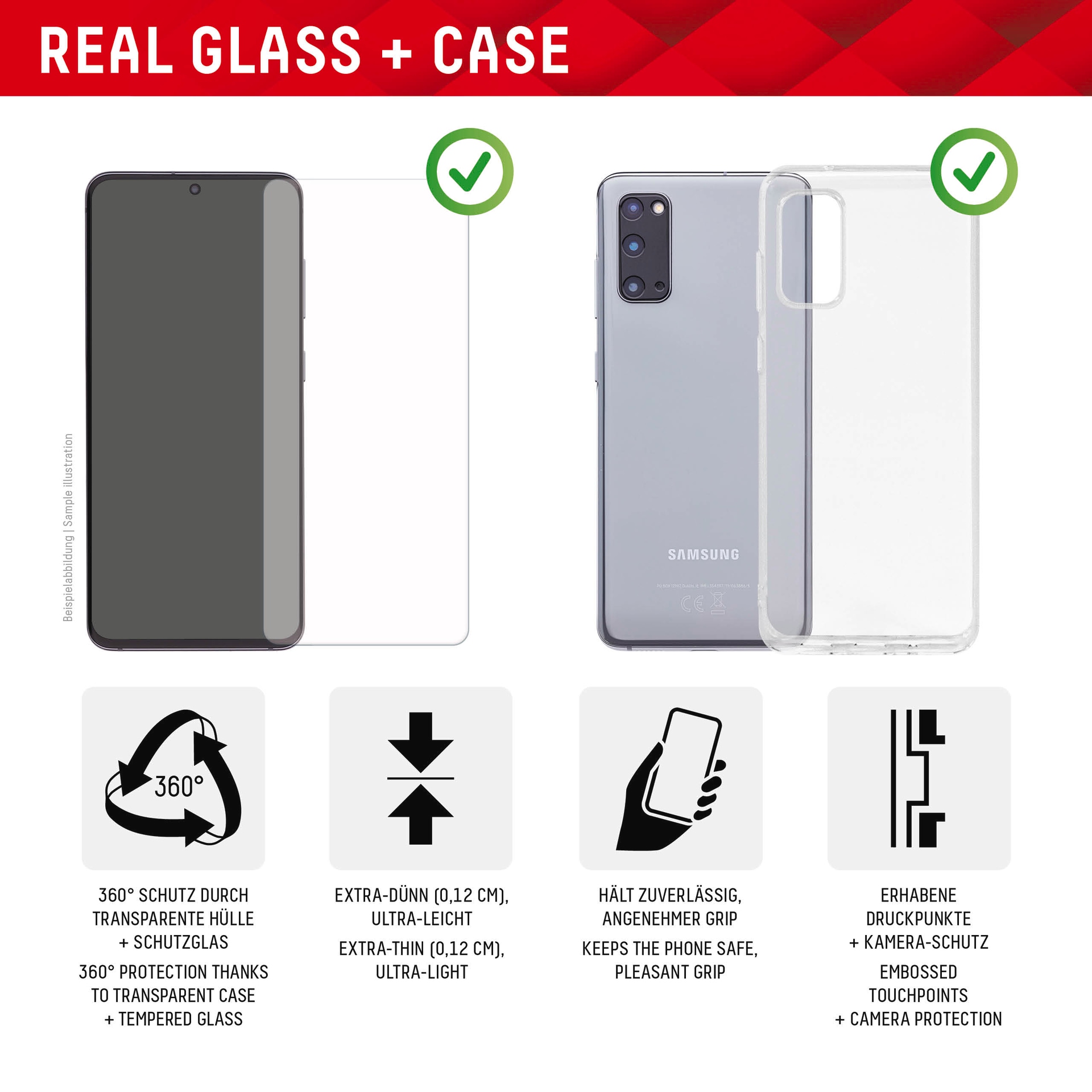 Displex Displayschutzglas »Real Glass + Case Set« für Google Pixel 8 Pro Displayschutzfolie Displayschutz Rundumschutz 360 Grad splitterfest