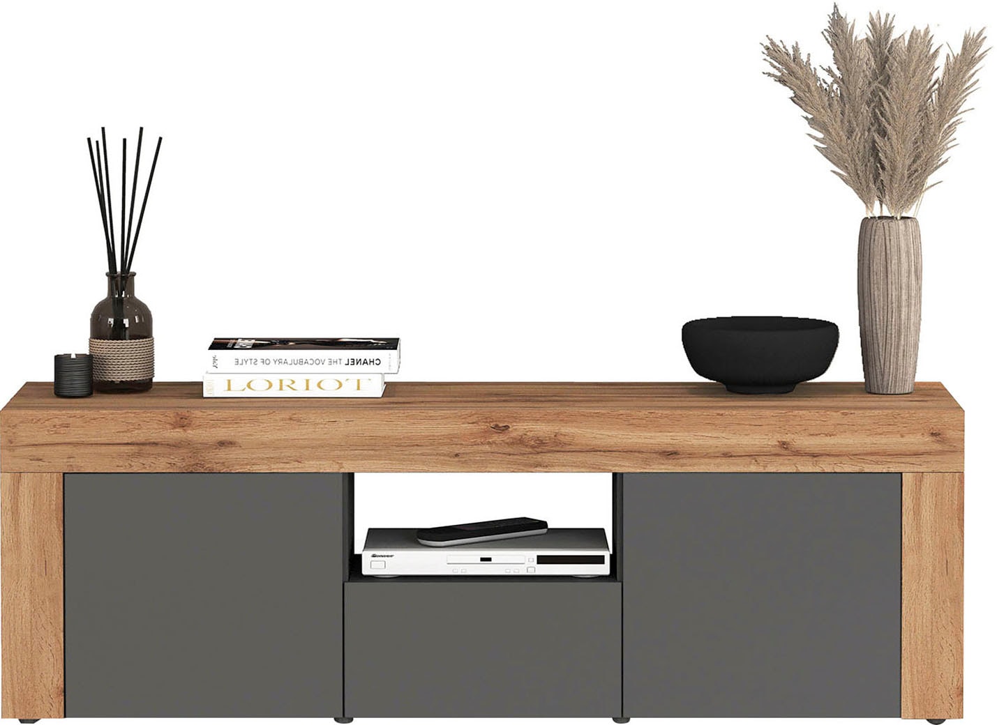 GOODproduct Table basse »CHRONOS Breite 155 cm mit 2 Türen, 1 Schublade,1 offenes Fach« 1 cuis tlg. TV-Board, Sideboard niedrig, Grifflos mit Push to Open 'Made in Italy'