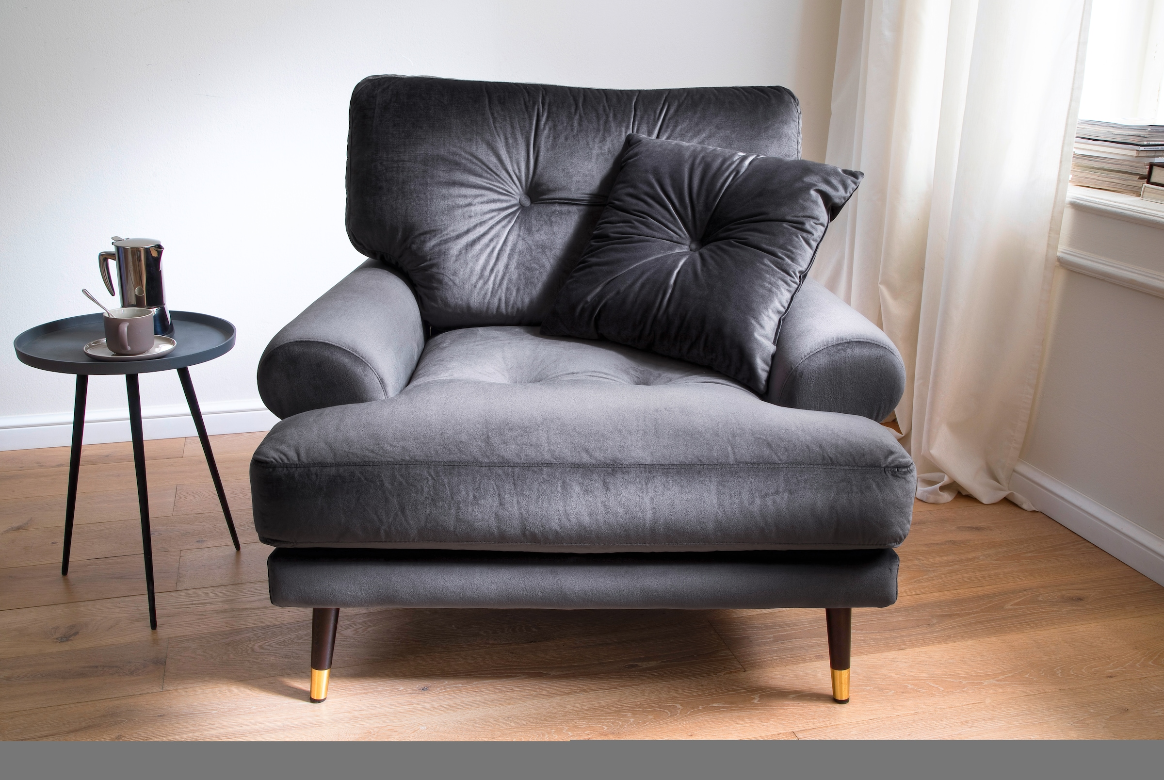 Trends by HG Loungesessel »TOKIO«, in Microfaser mit hochwertigem Holz/Metallfuss