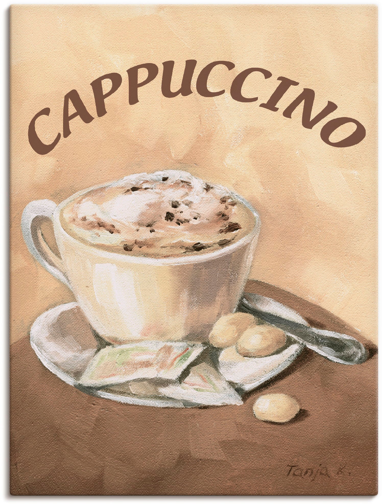 Image of Artland Leinwandbild "Tasse Cappuccino" Getränke 1 Stk. tlg. auf Holzrahmen gespannt
