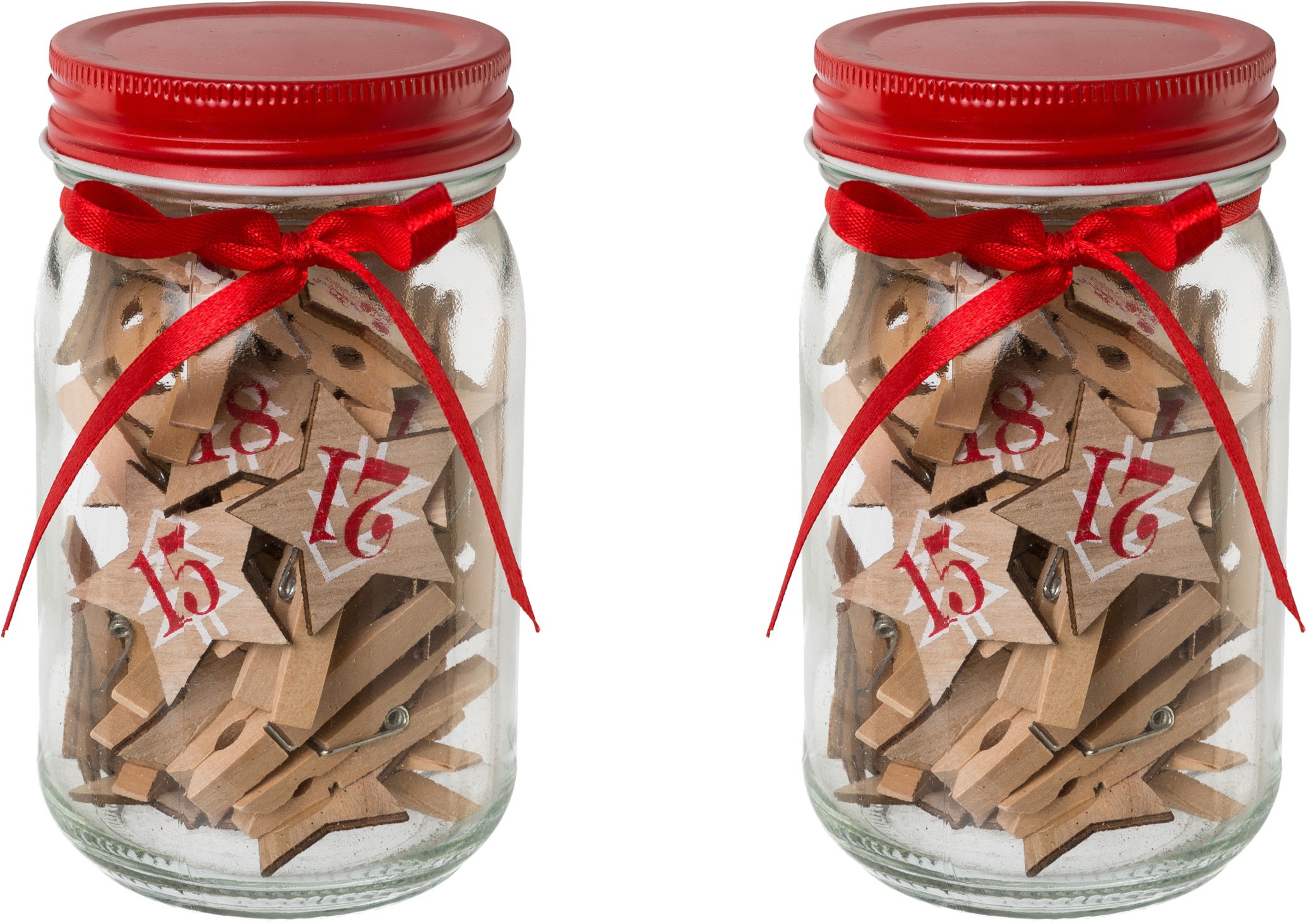 Image of Creativ deco Dekostern, (2 St.), 2 Gläser á 24 Holzsterne; Masse der Sterne: ca. 4x4 cm zzgl. Klammer bei Ackermann Versand Schweiz