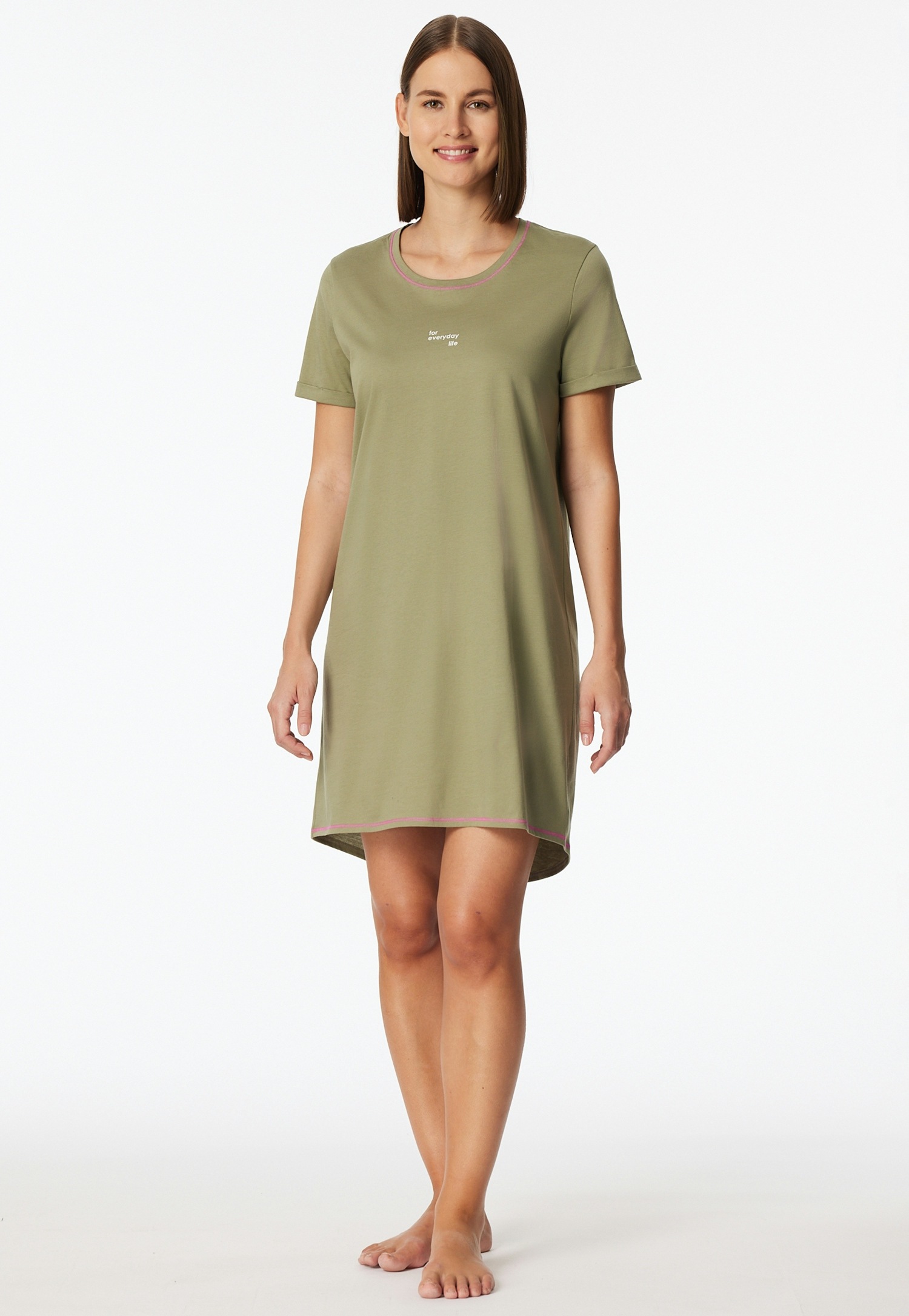 Image of Schiesser Nachthemd "Casual Essentials" mit Statement-Print, Baumwolle, kurzärmelig, Rundhalsausschnitt