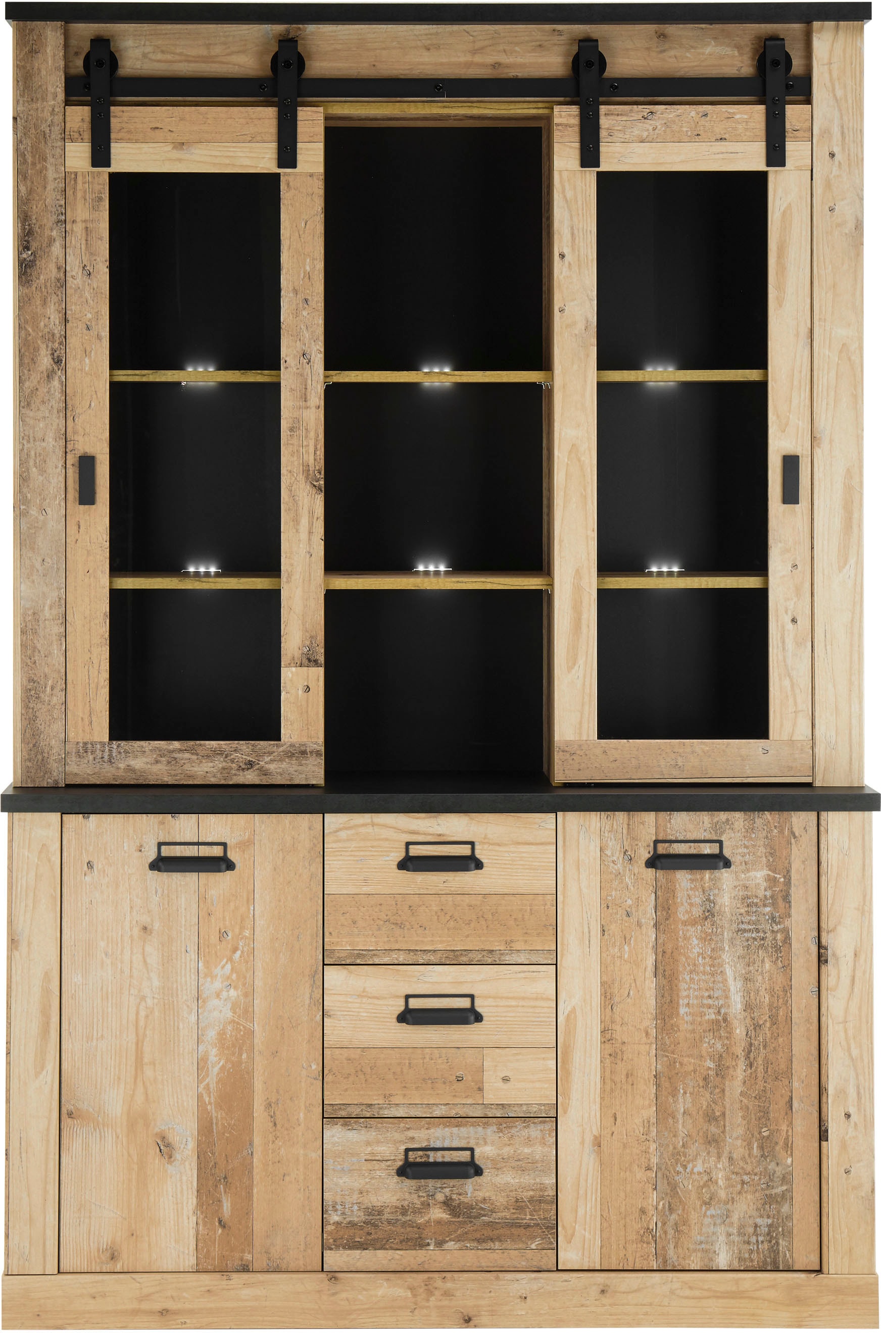 Home affaire Buffet »SHERWOOD«, Holz Dekor, mit Scheunentorbeschlag und Apothekergriffen, Breite 133cm