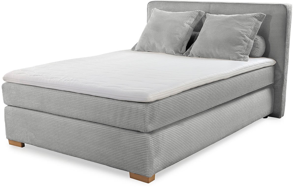 Jockenhöfer Gruppe Lit boxspring »Romy erhältlich in 140 & 180cm Breite« tissu en velours côtelé, matelas TTFK 7 zones, surmatelas KS, pieds en bois massif