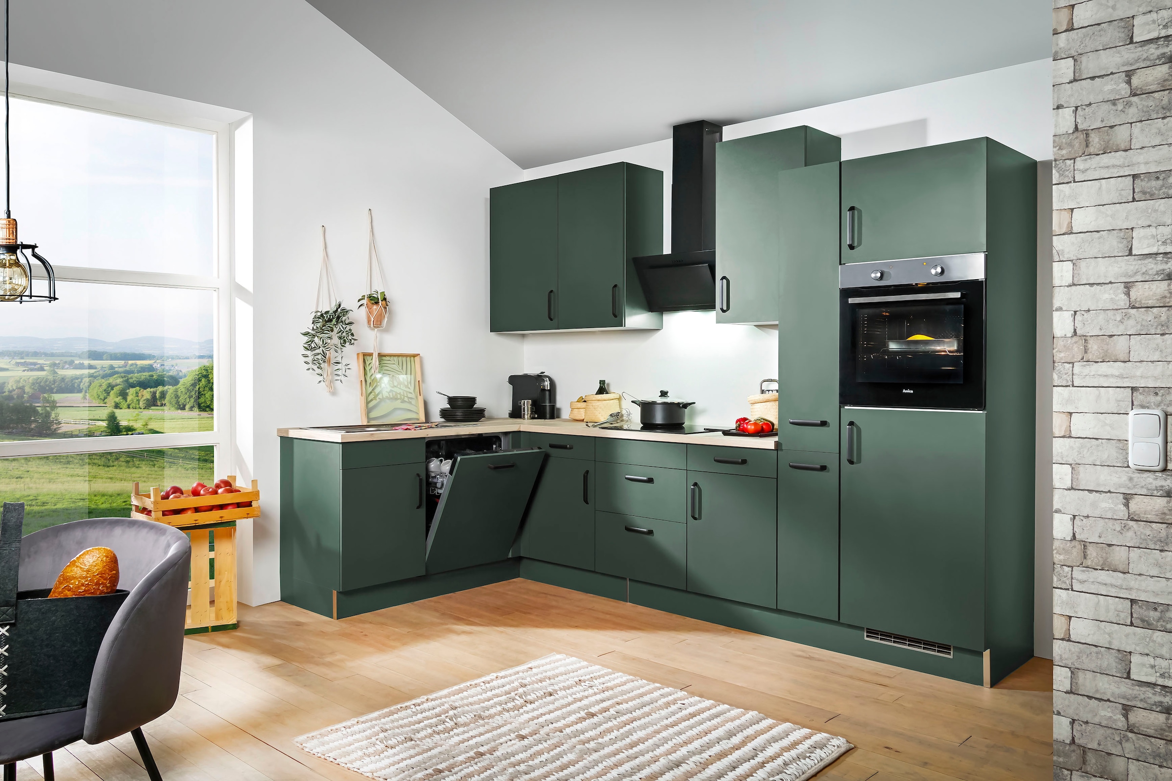 wiho Küchen Winkelküche »"Simi", mit verstellbaren Füssen, wahlweise mit E-Geräten« Soft-Close-Funktion in Schubkästen & Auszügen, Stellbreite 315/175 cm