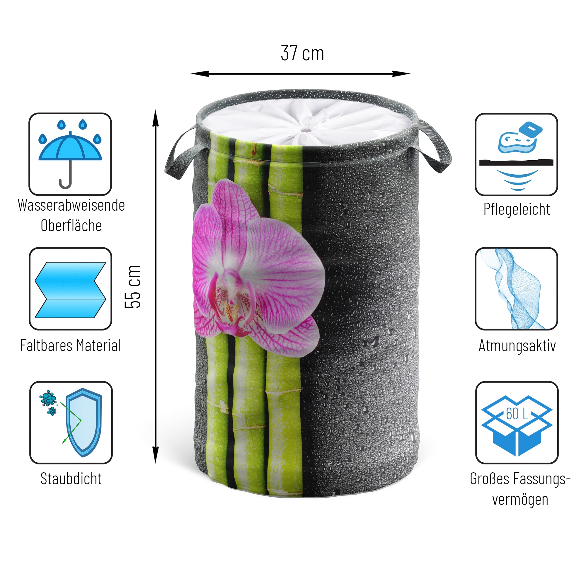 Sanilo Wäschekorb »Asia« 60 Liter, faltbar, mit Sichtschutz