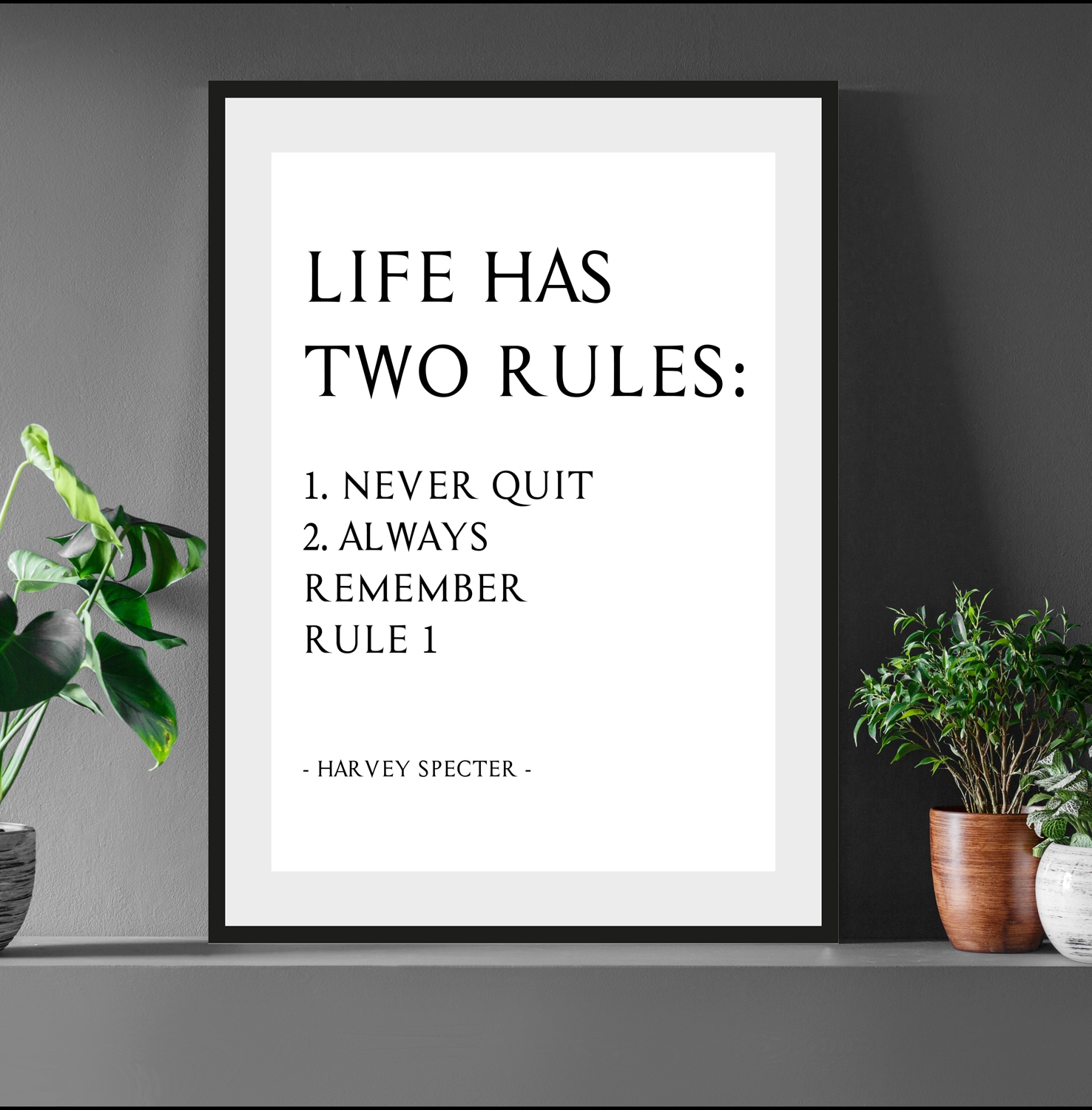 Image of queence Bild "Never Quit" Filmszene Humor Motivationsbilder Schriftzug Sprüche & Texte Spruch, gerahmt