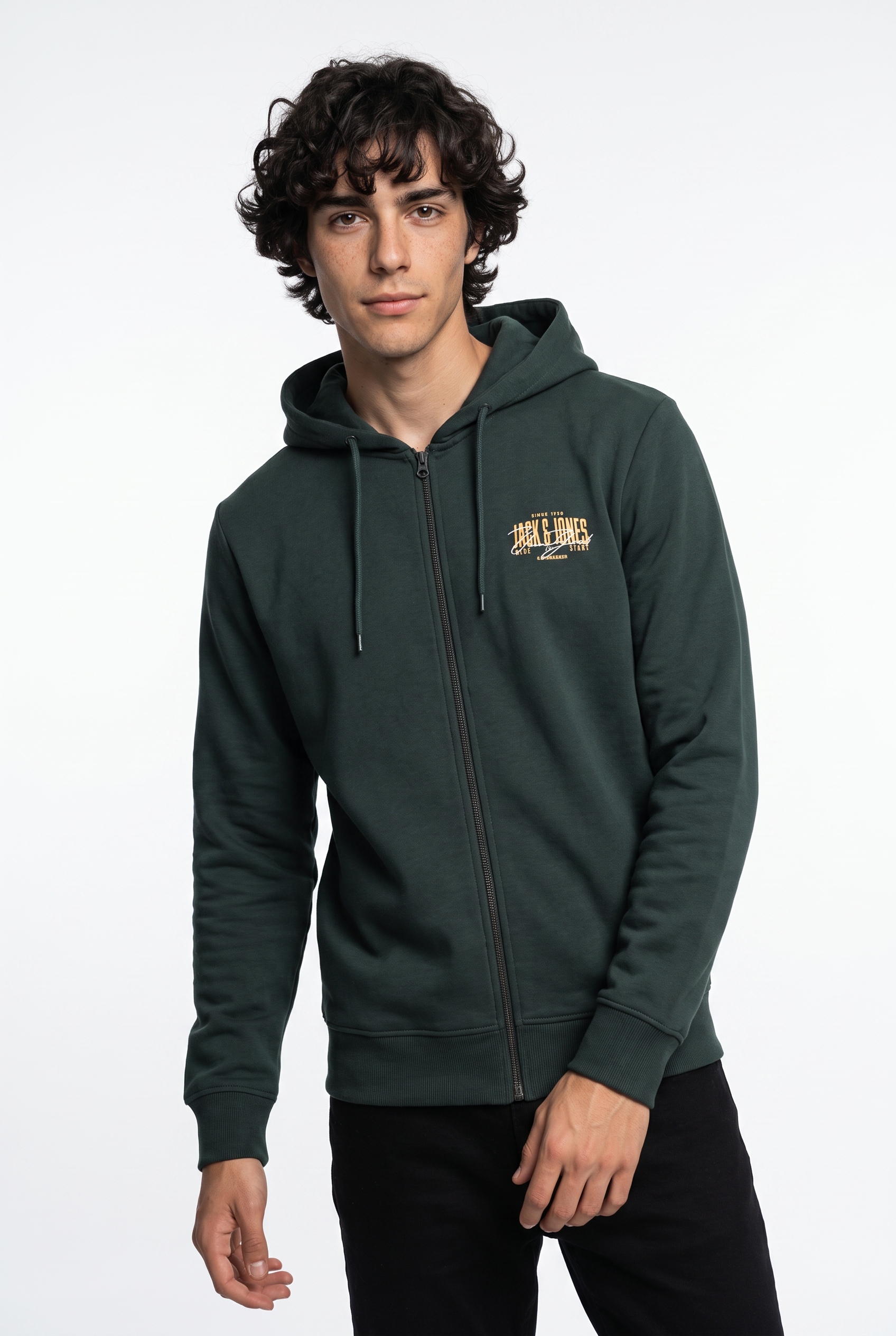 Image of Jack & Jones Kapuzensweatjacke "JJAERO SWEAT ZIP HOOD" Materialmix, regular fit