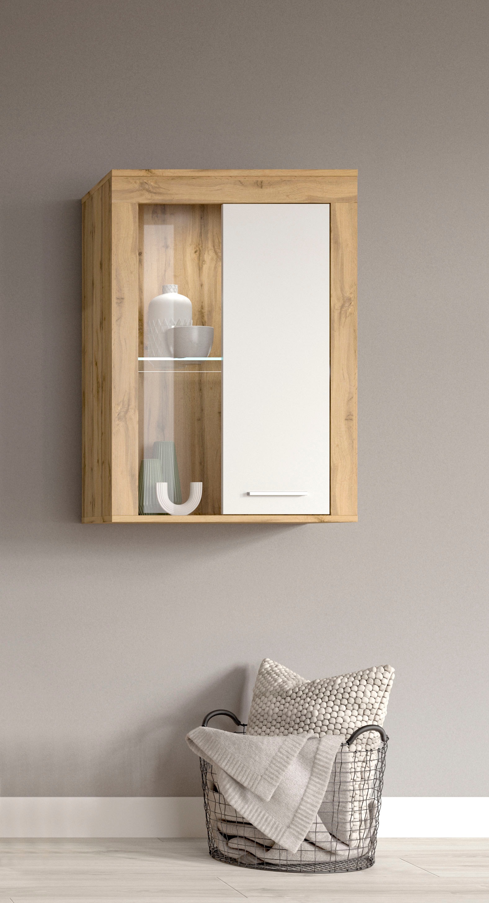 Image of Home affaire Vitrine "AOSTA, Breite 60 cm, stehend / hängend, 1 Tür, 1 Glasboden" in verschiedenen Farbausführungen, individuell kombinierbar, Türanschlag wechselbar, Hängevitrine, Standvitrine, Kommode, Anrichte