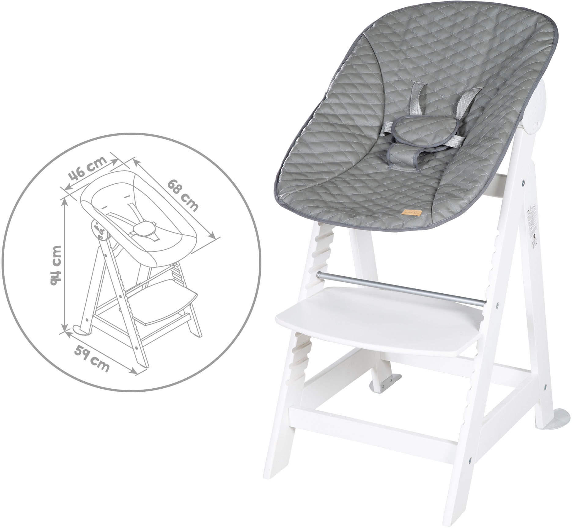 roba® Hochstuhl »Born Up, weiss, mit Neugeborenen-Aufsatz, stone gesteppt«, (Set)