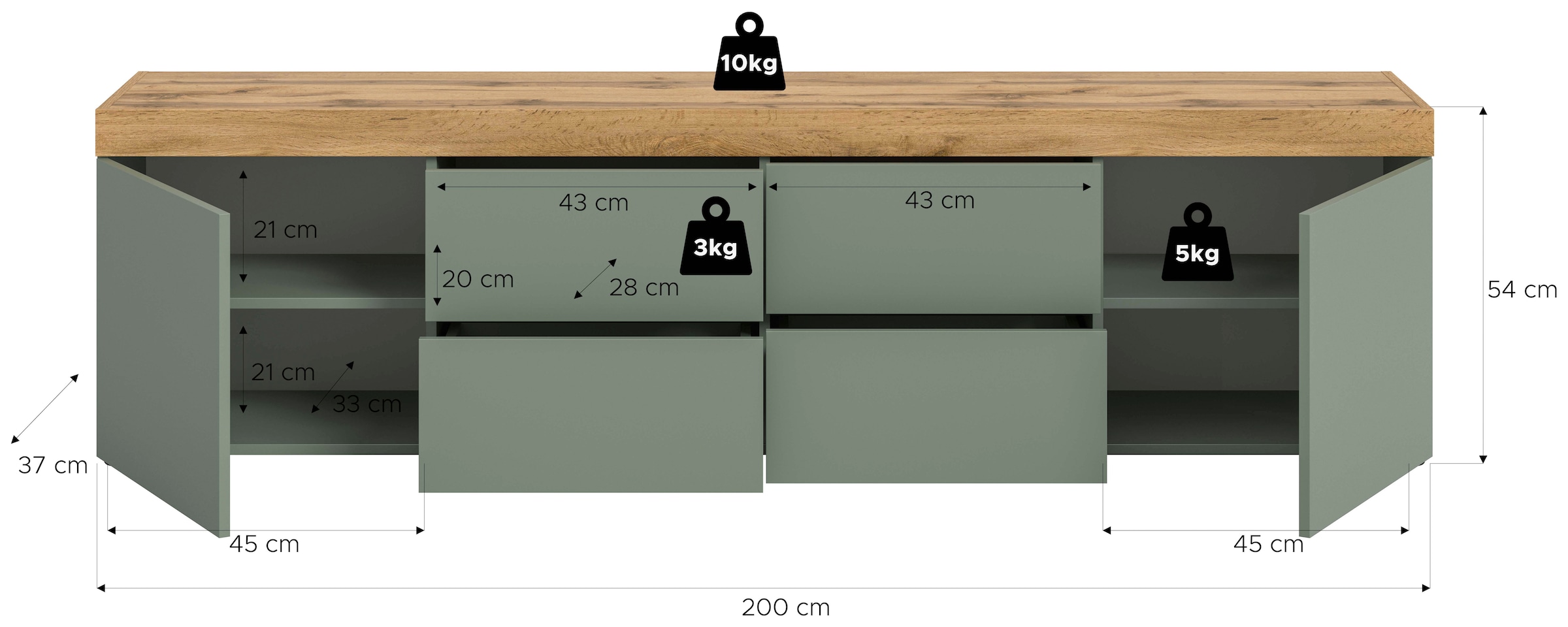 GOODproduct Table basse »MAMBO, TOPSELLER!, Breite 200 cm, 2 Türen, 4 Schubkästen, 4 Fächer« 1 cuis tlg. Lowboard, meuble TV bas, meuble TV, salon